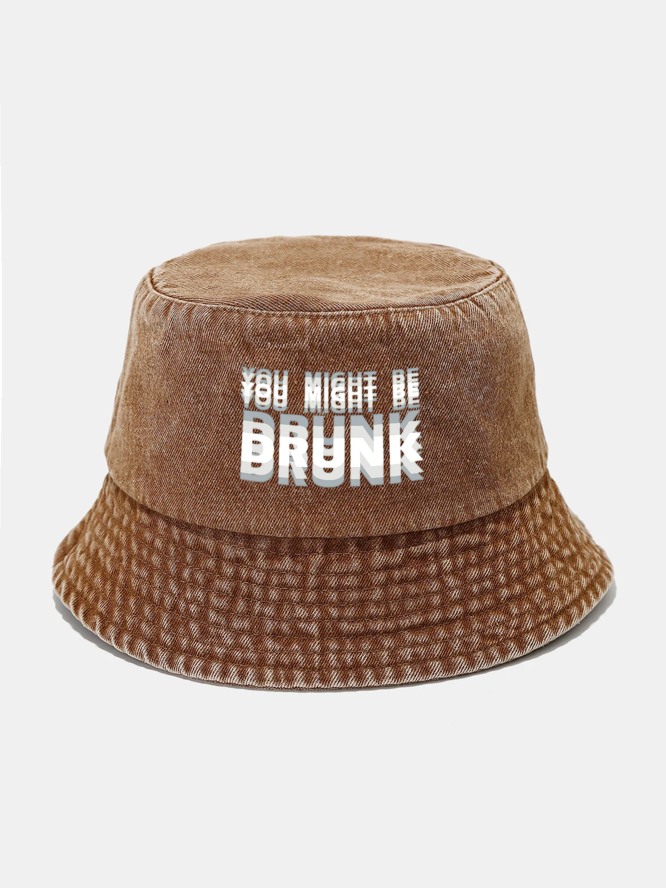 You Might Be Drunk Print Washed Distressed Bucket Hat - Image 3
