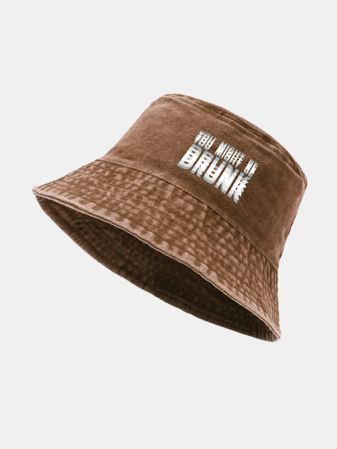 You Might Be Drunk Print Washed Distressed Bucket Hat - Image 4