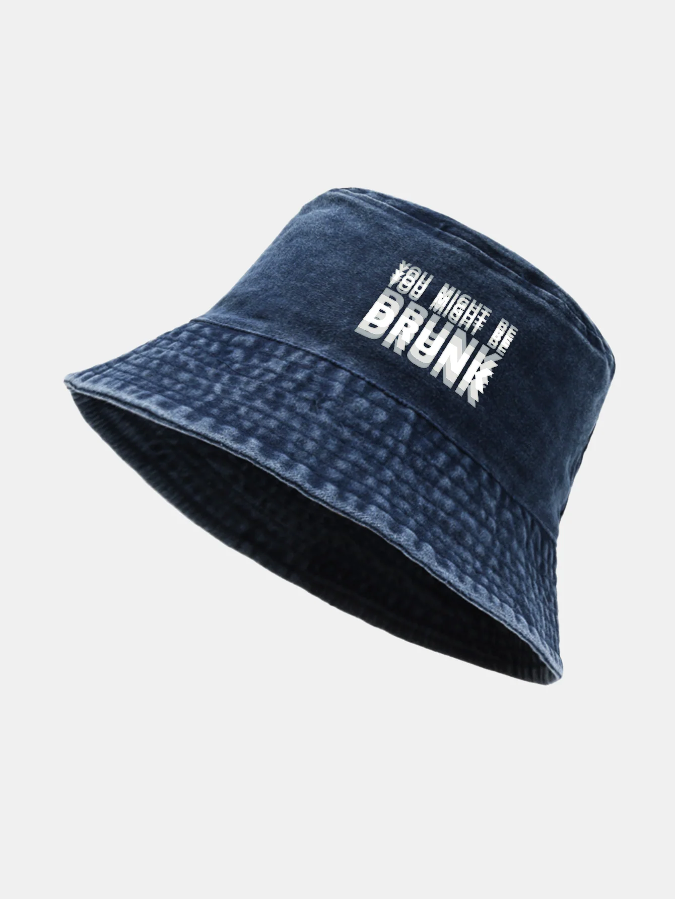 You Might Be Drunk Print Washed Distressed Bucket Hat - Image 6