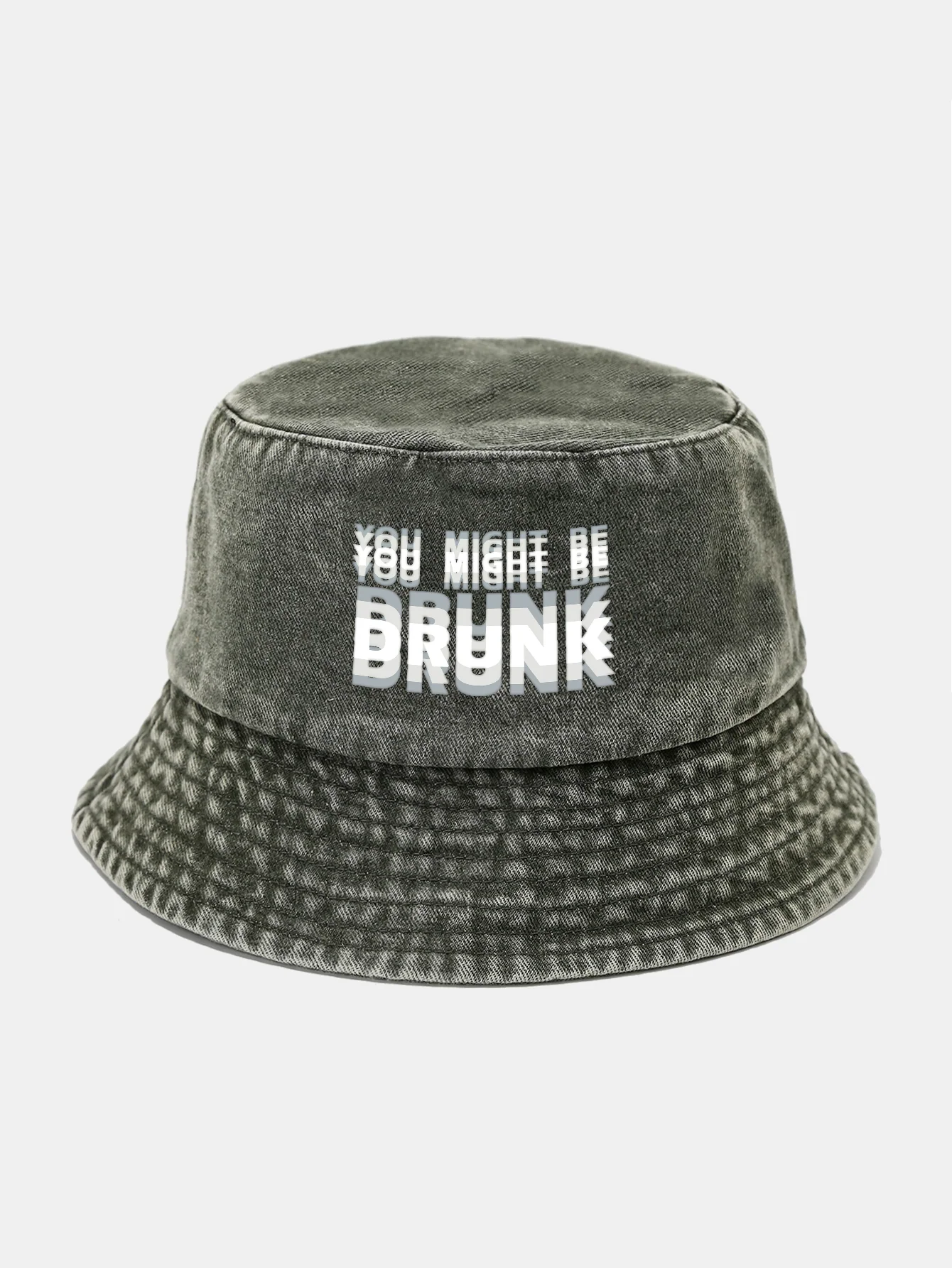 You Might Be Drunk Print Washed Distressed Bucket Hat - Image 7