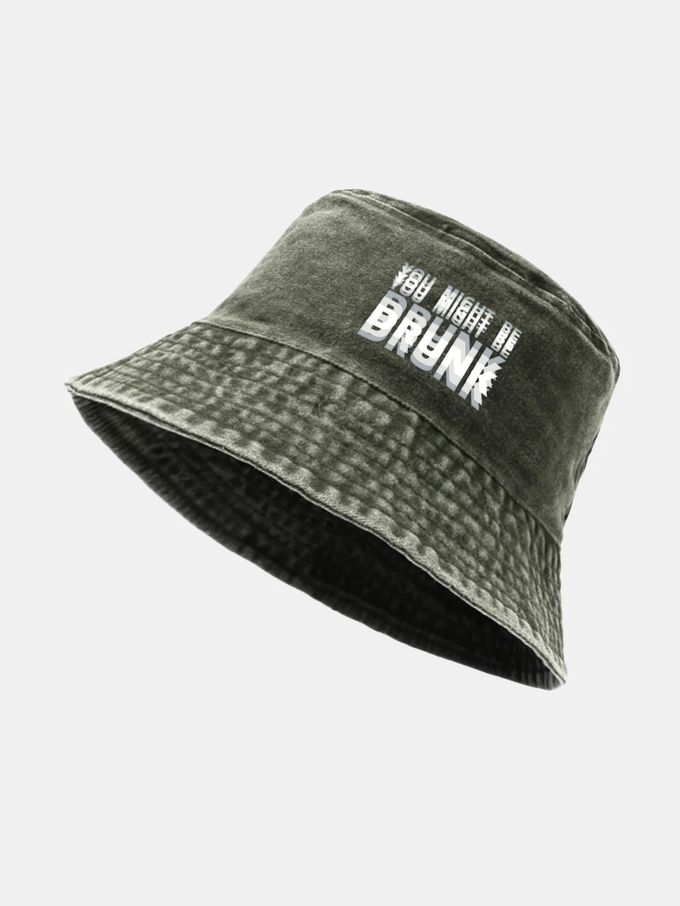 You Might Be Drunk Print Washed Distressed Bucket Hat - Image 8