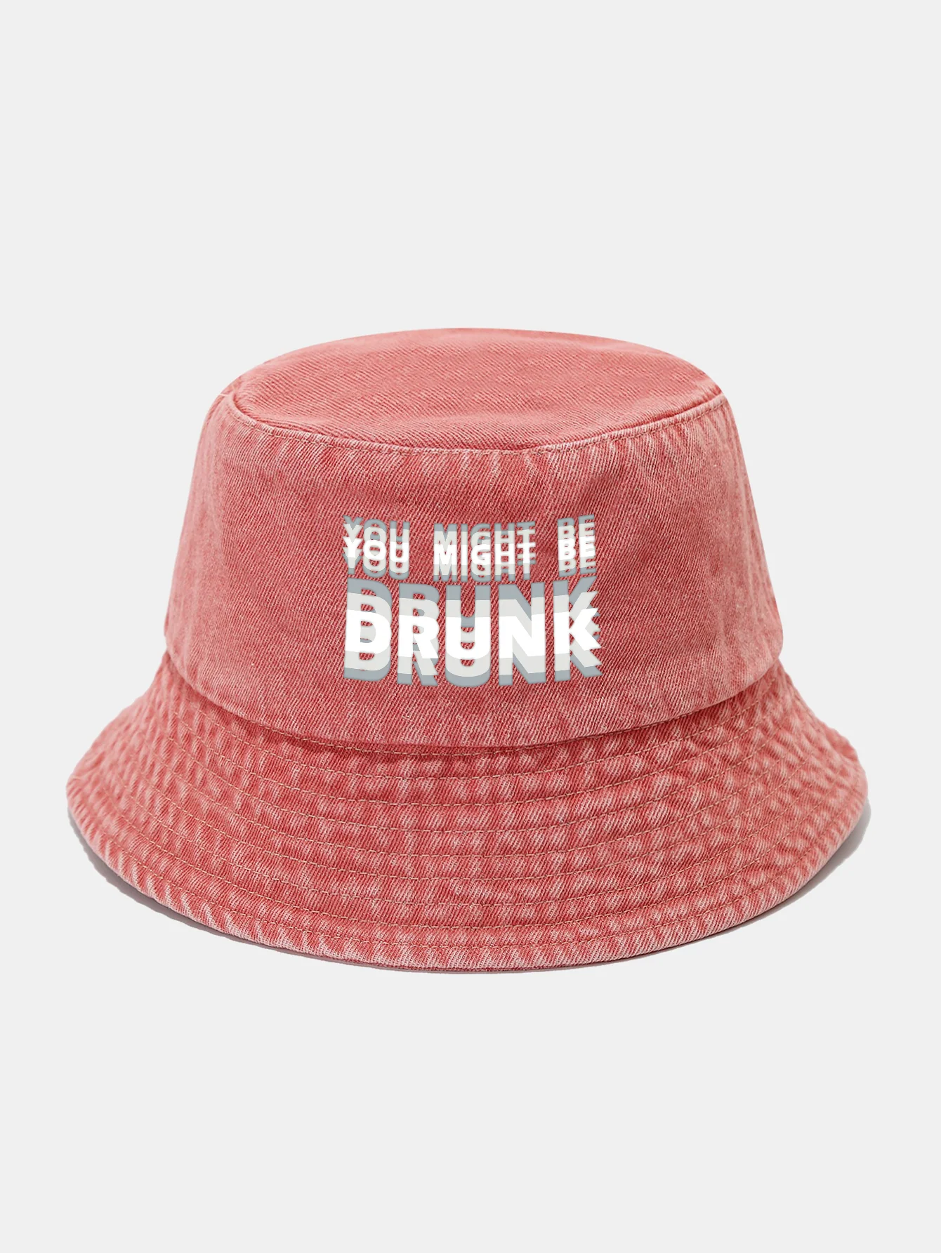 You Might Be Drunk Print Washed Distressed Bucket Hat - Image 9