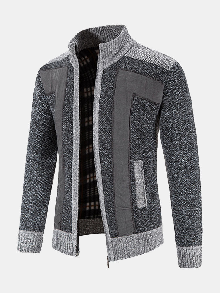 Reißverschluss-Faux-Suede-Patchwork-Pullover - Image 2