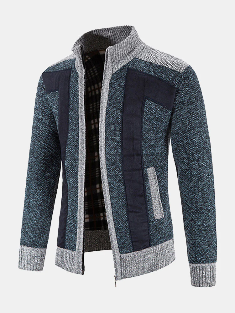 Reißverschluss-Faux-Suede-Patchwork-Pullover - Image 3