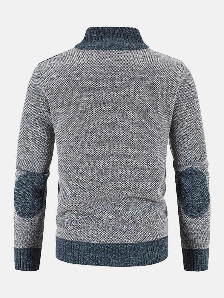 Reißverschluss-Faux-Suede-Patchwork-Pullover - Image 4