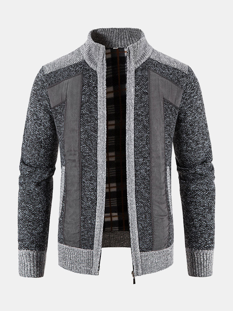 Reißverschluss-Faux-Suede-Patchwork-Pullover - Image 6