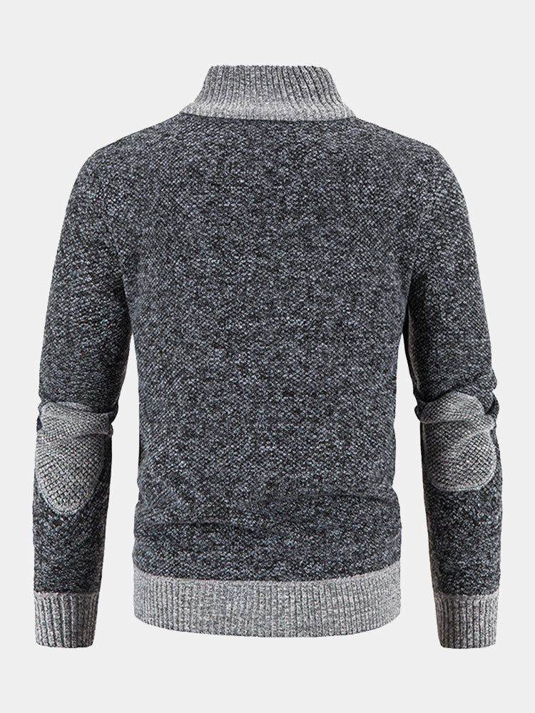 Reißverschluss-Faux-Suede-Patchwork-Pullover - Image 7