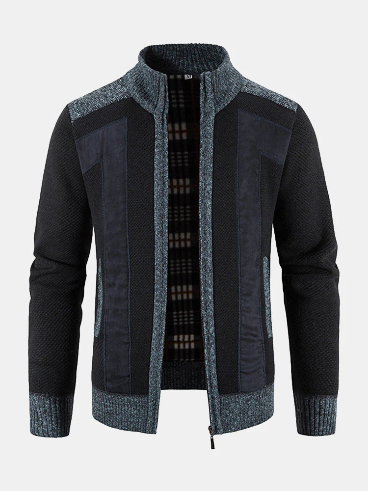 Reißverschluss-Faux-Suede-Patchwork-Pullover - Image 8