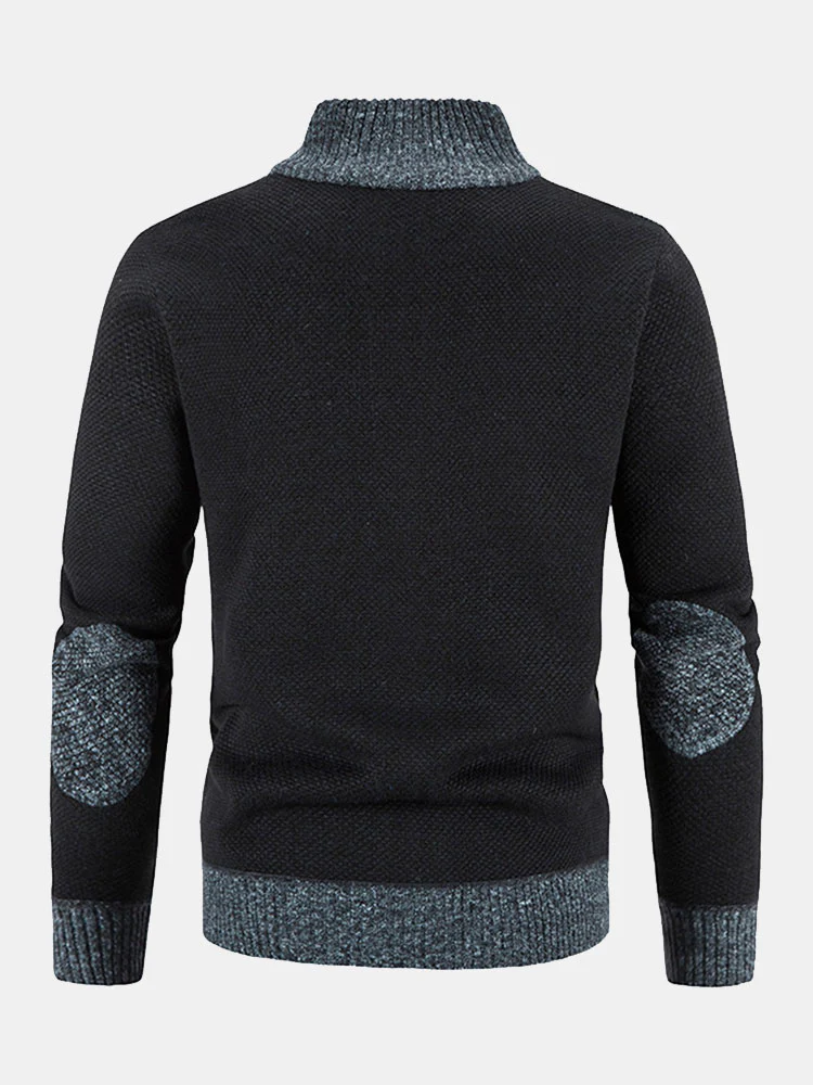 Reißverschluss-Faux-Suede-Patchwork-Pullover - Image 9