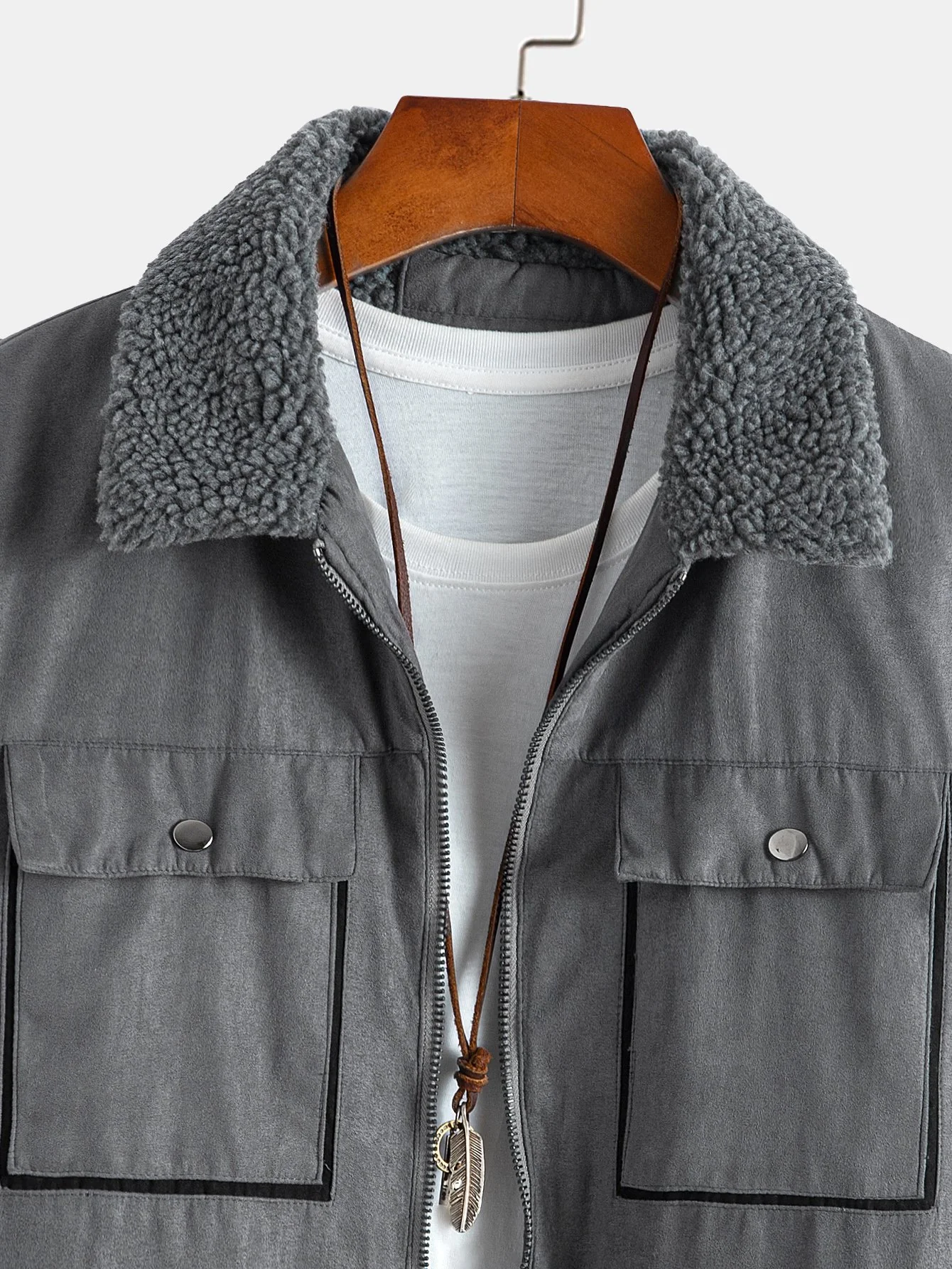 Reißverschluss Teddygefütterte Kunstwildlederjacke - Image 11