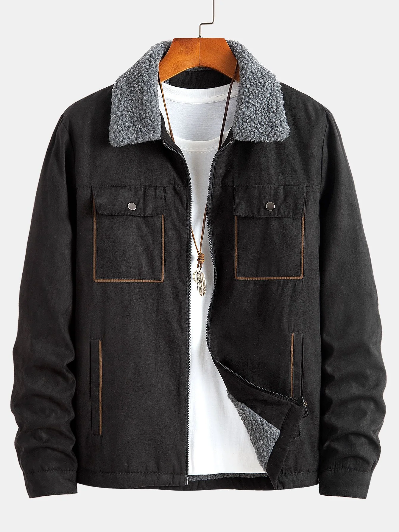 Reißverschluss Teddygefütterte Kunstwildlederjacke - Image 5