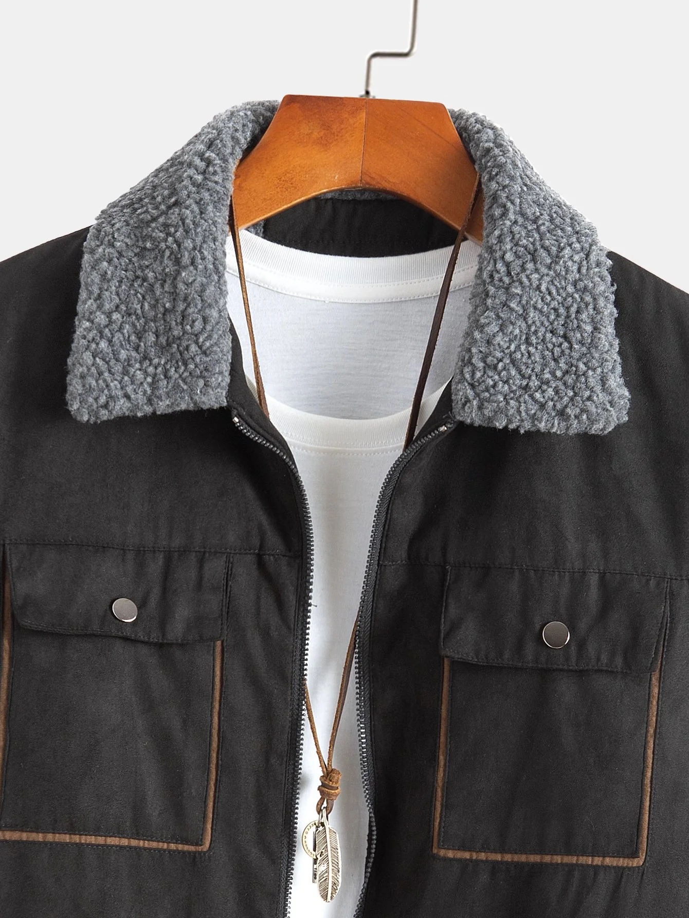 Reißverschluss Teddygefütterte Kunstwildlederjacke - Image 7