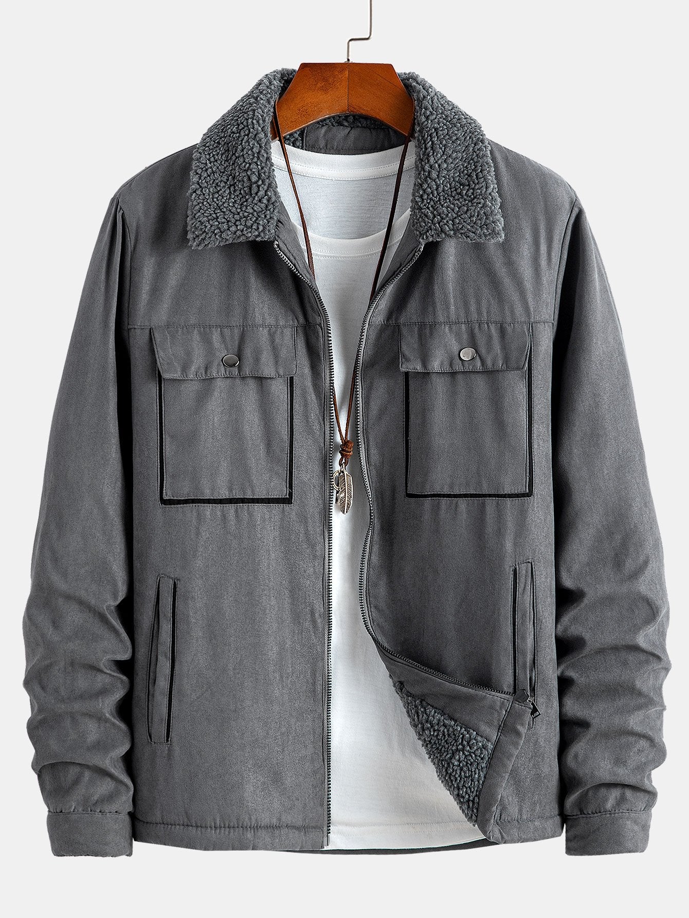 Reißverschluss Teddygefütterte Kunstwildlederjacke - Image 9