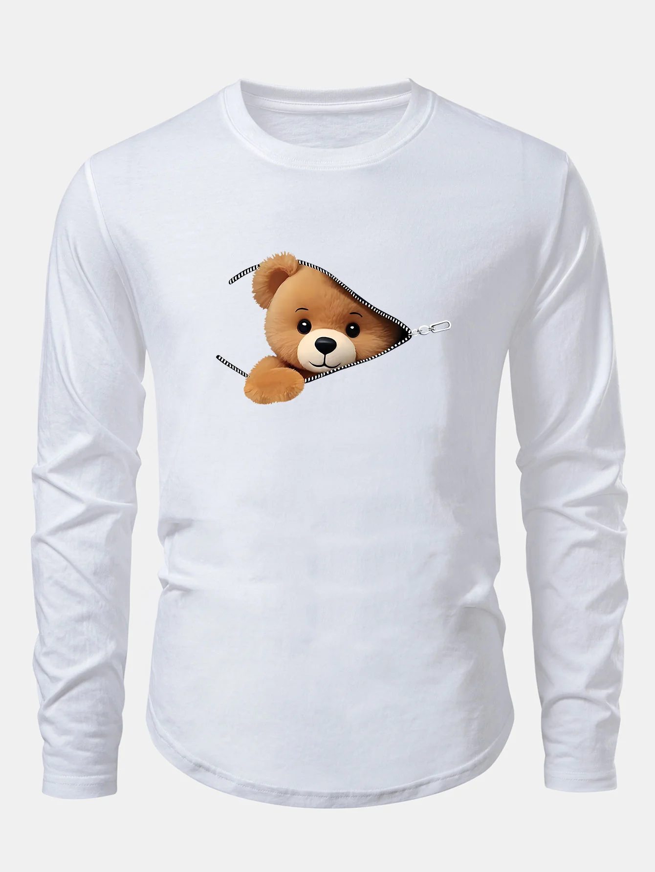 Reißverschluss Bär Druck Baumwolle Bogen Saum T-Shirt - Image 3