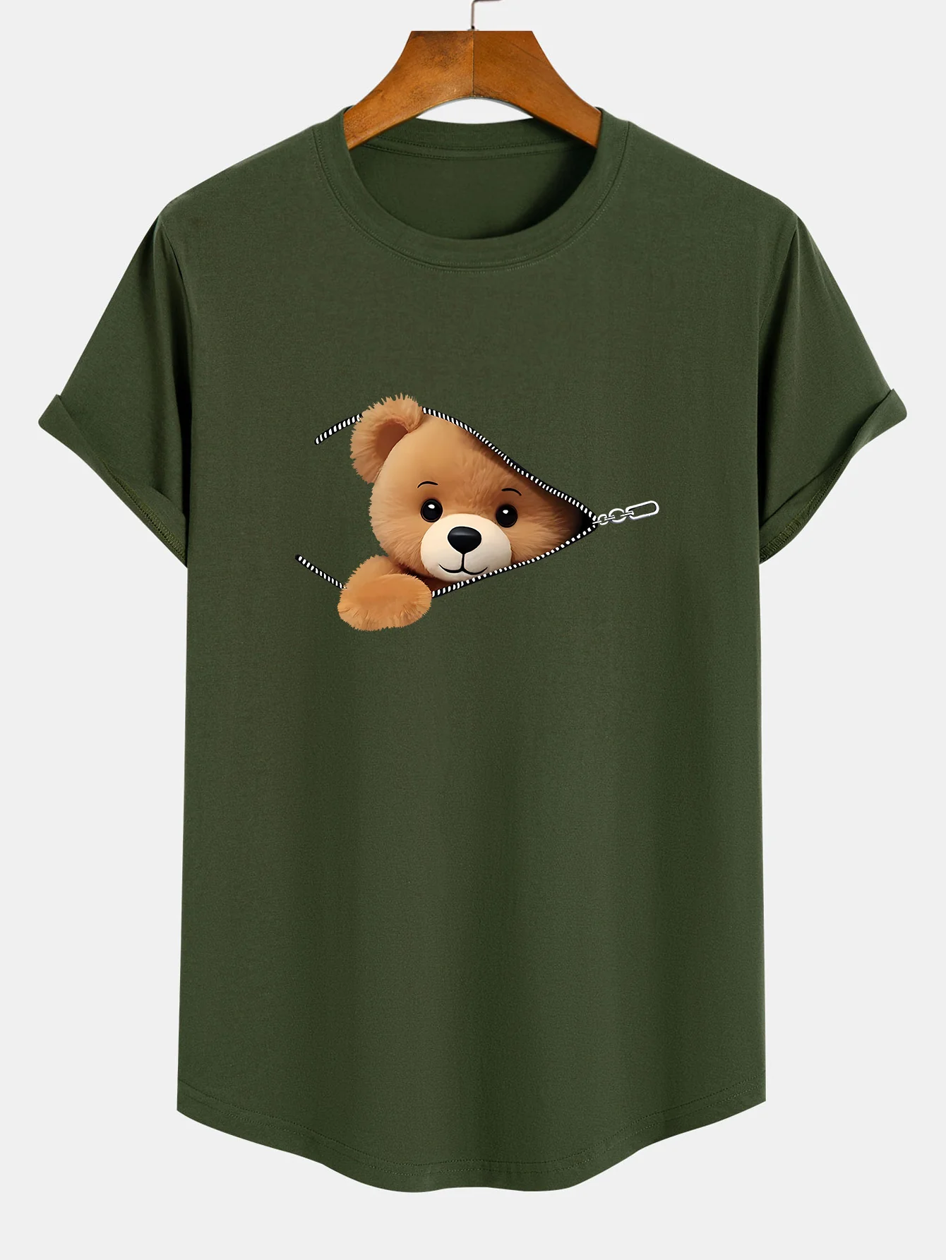 Reißverschluss Bären Druck Baumwolle Bogen Saum T-Shirt - Image 3
