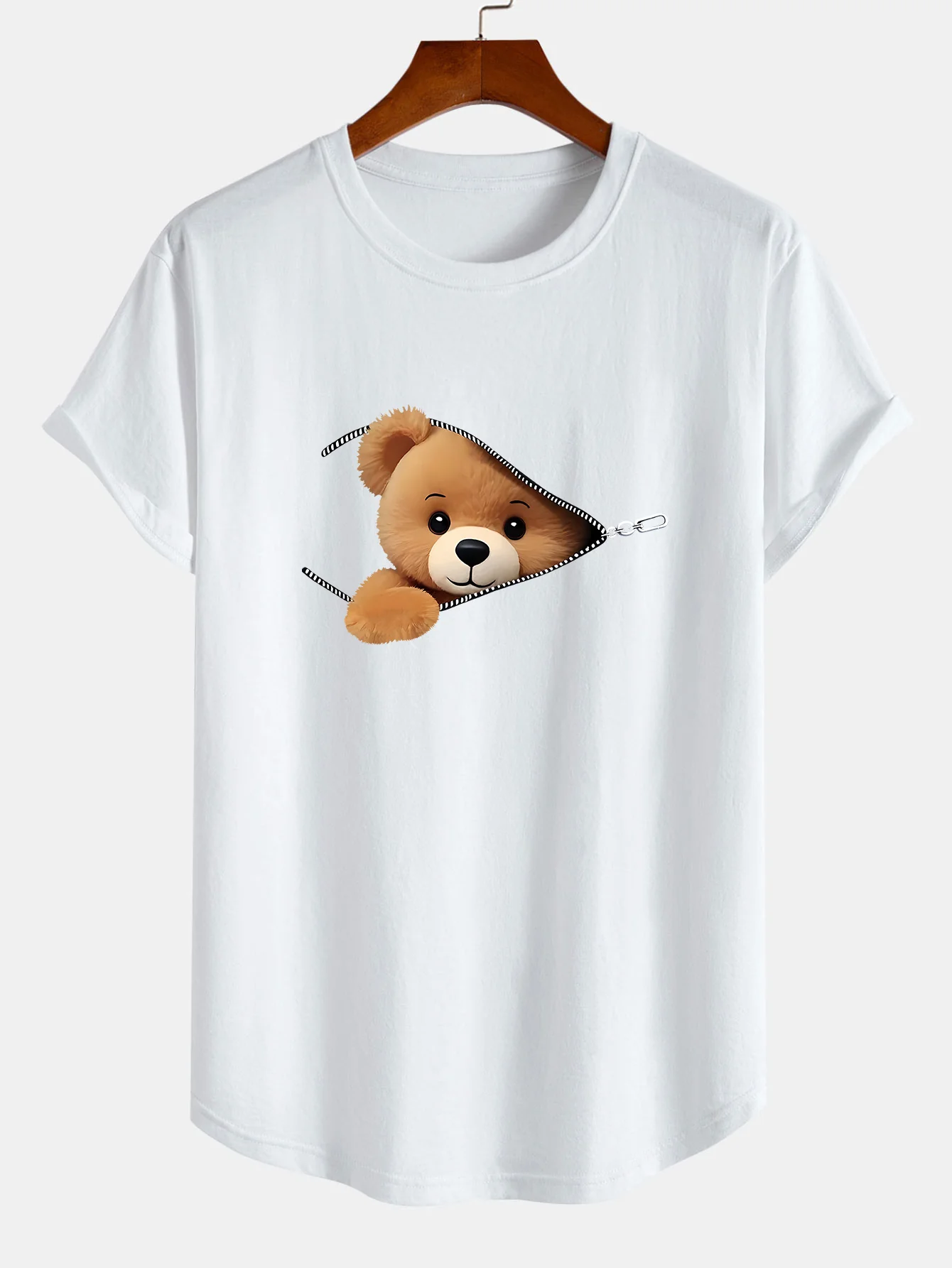 Reißverschluss Bären Druck Baumwolle Bogen Saum T-Shirt - Image 4