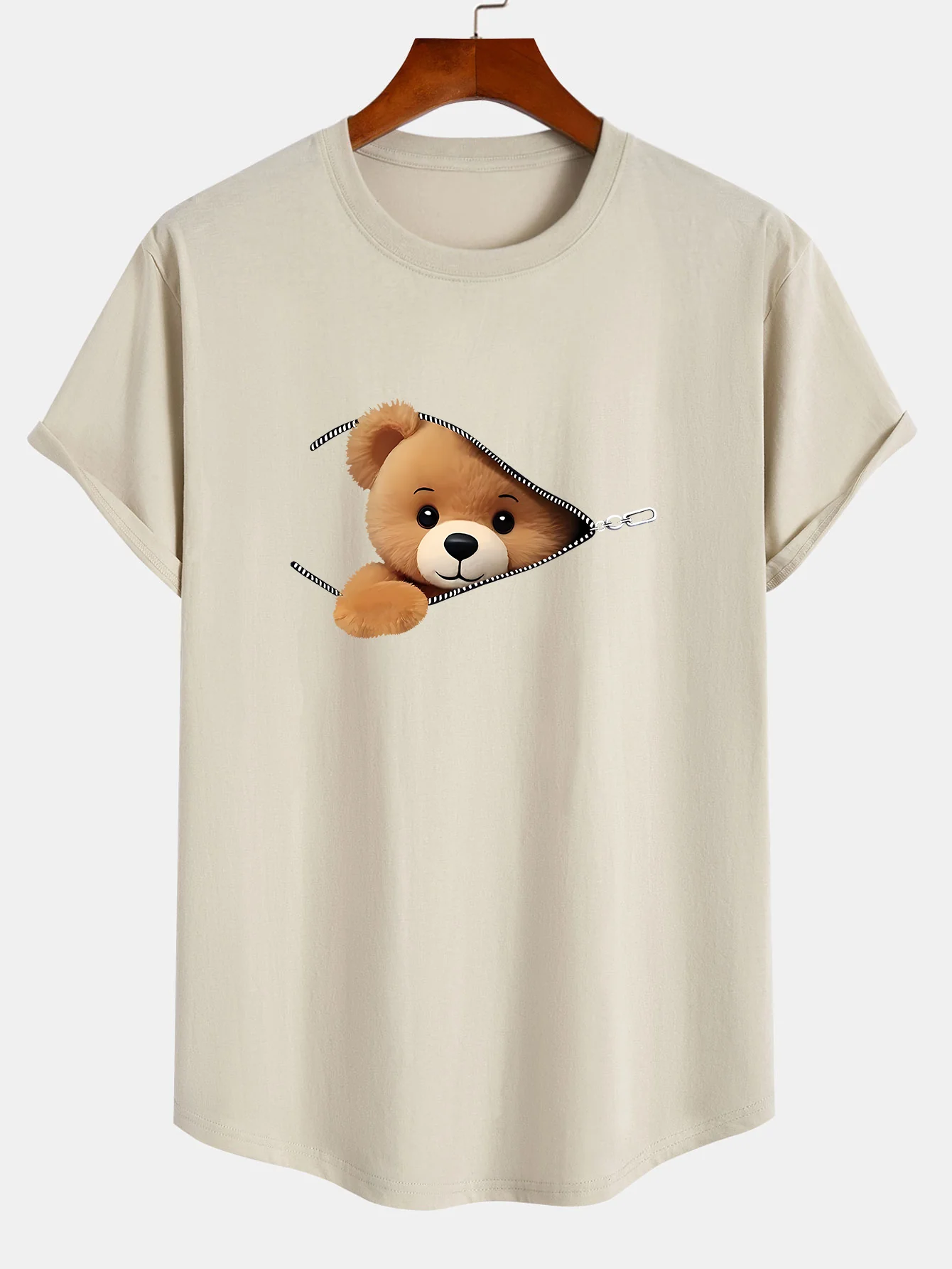 Reißverschluss Bären Druck Baumwolle Bogen Saum T-Shirt - Image 5