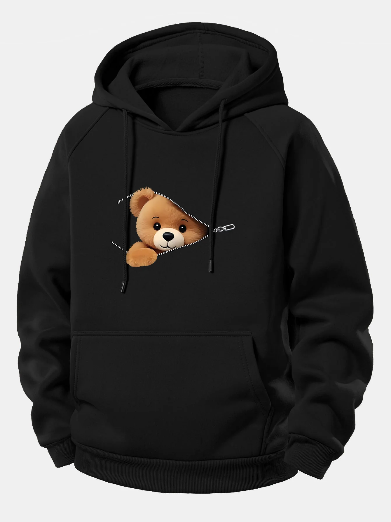 Kapuzenpullover mit Kordelzug und Bärenmotiv mit Reißverschluss