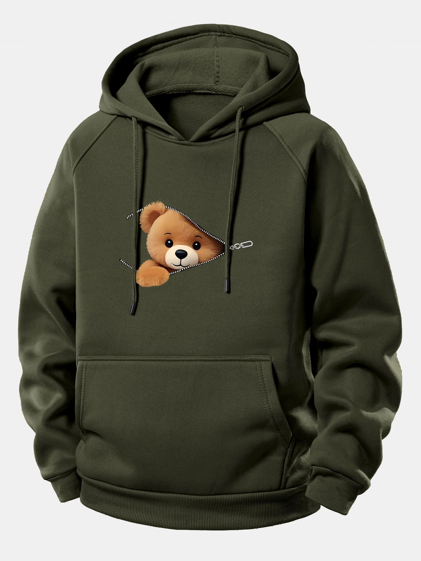 Kapuzenpullover mit Kordelzug und Bärenmotiv mit Reißverschluss - Image 3