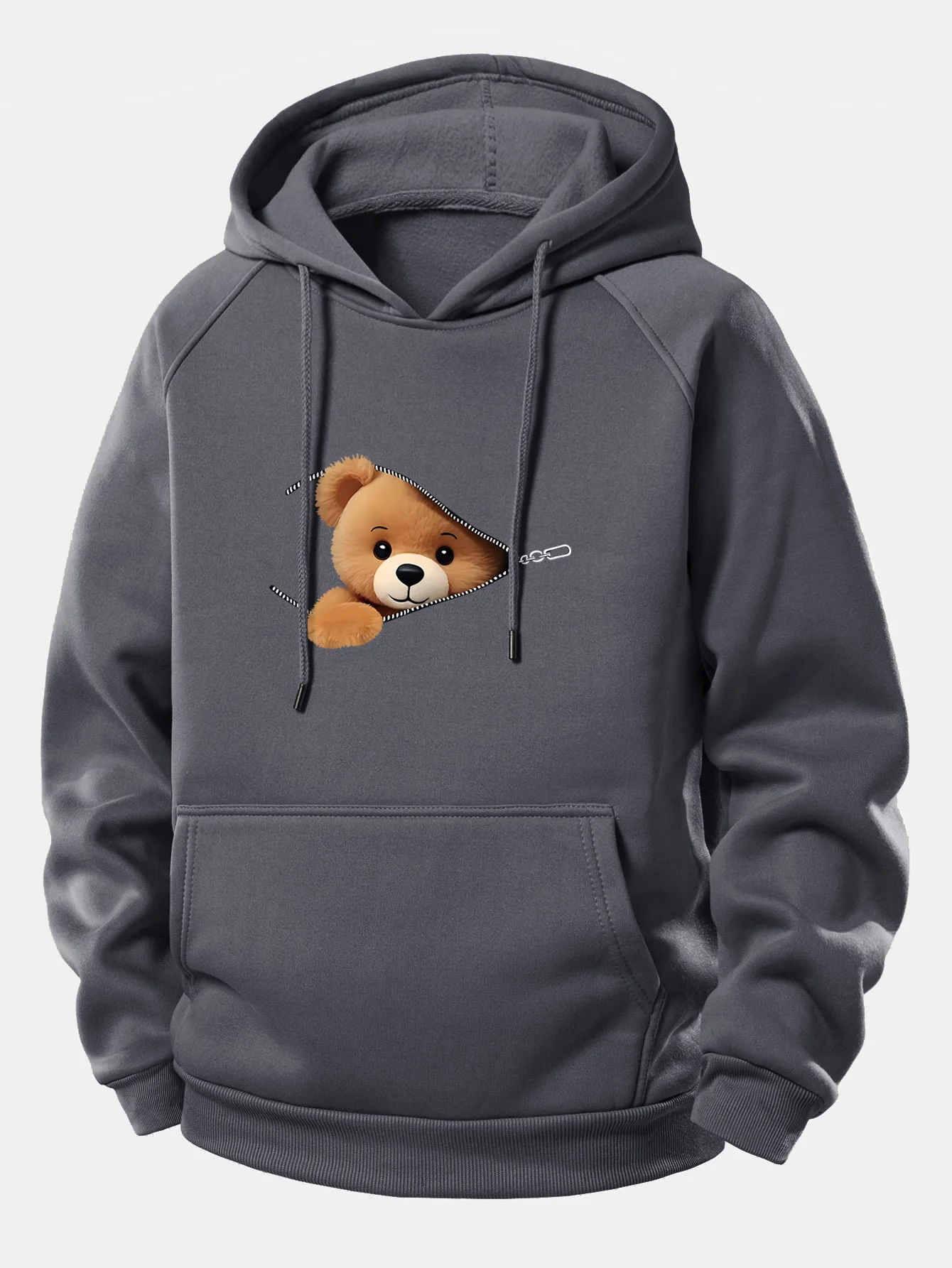 Kapuzenpullover mit Kordelzug und Bärenmotiv mit Reißverschluss - Image 4