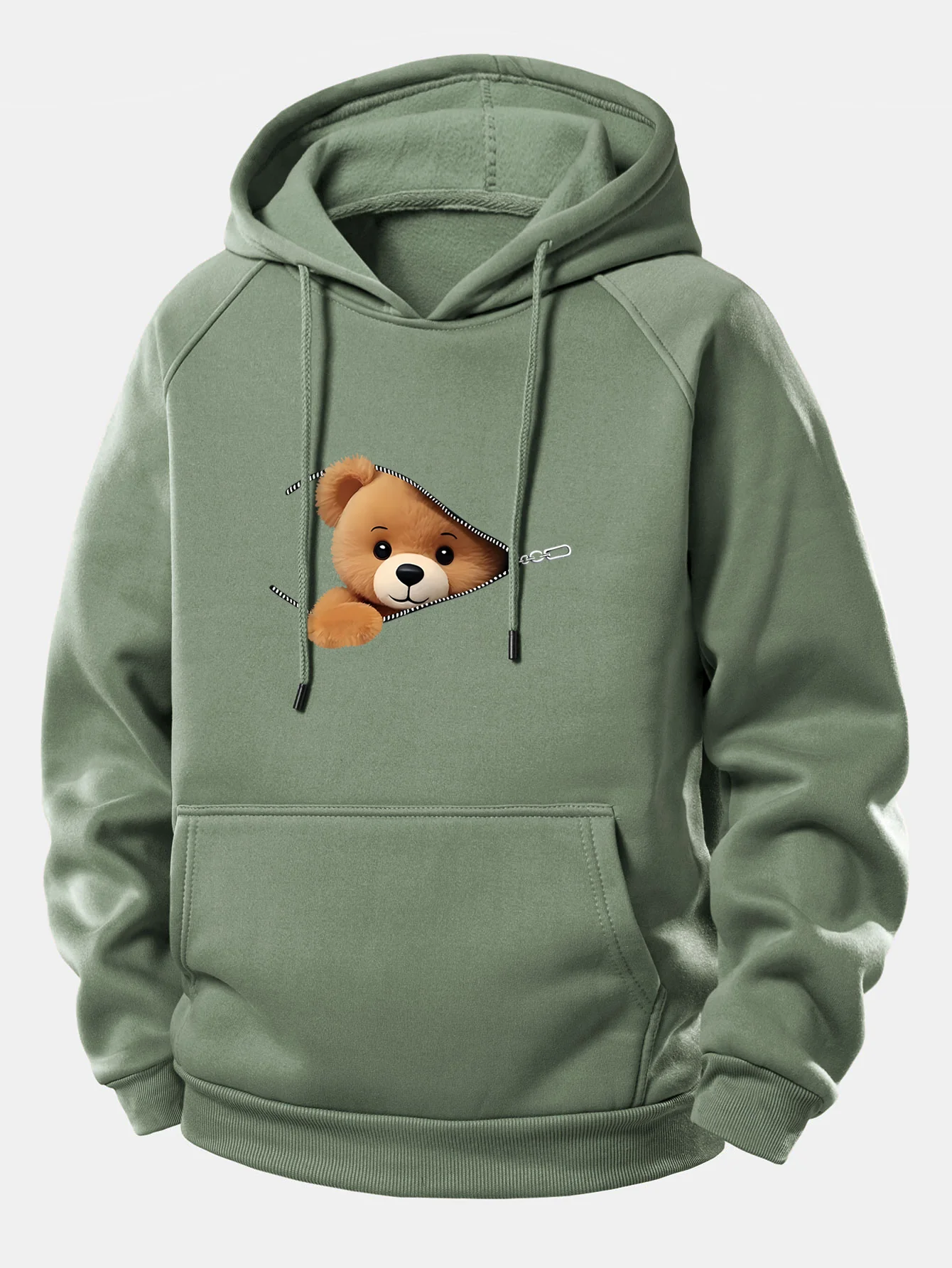 Kapuzenpullover mit Kordelzug und Bärenmotiv mit Reißverschluss - Image 9