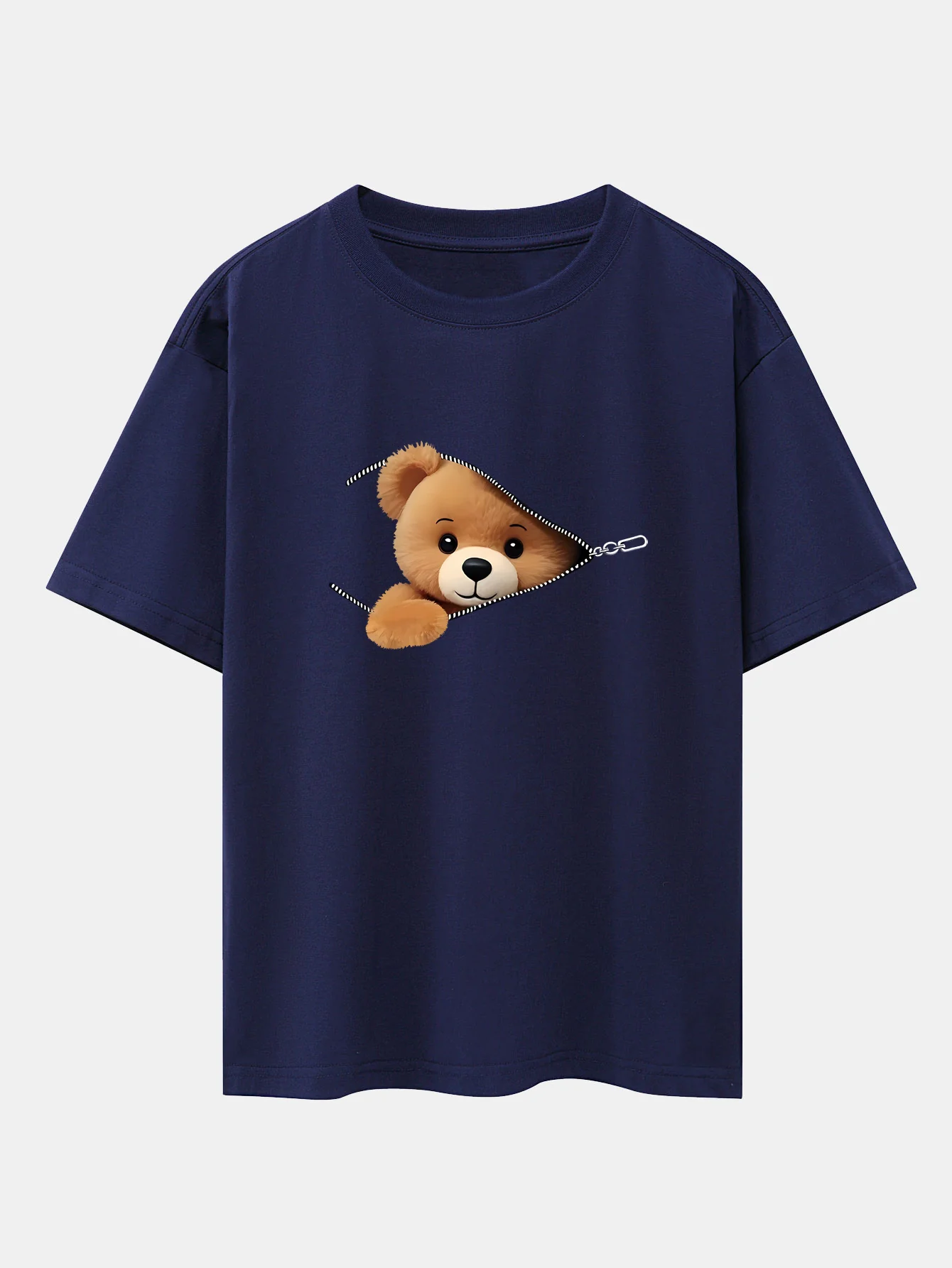 Reißverschluss Bären Druck Drop Shoulder Oversize T-Shirt - Image 10