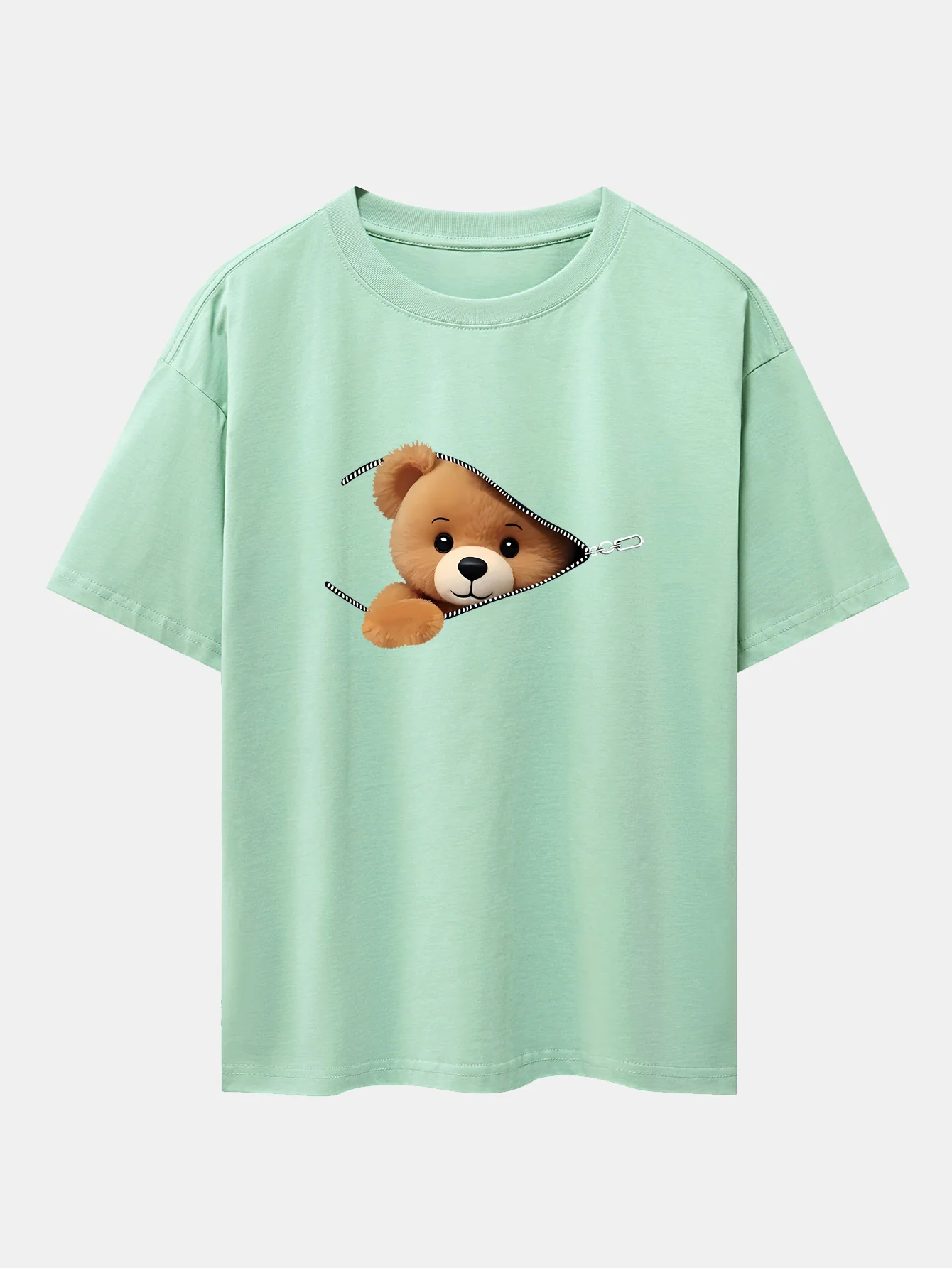 Reißverschluss Bären Druck Drop Shoulder Oversize T-Shirt - Image 11