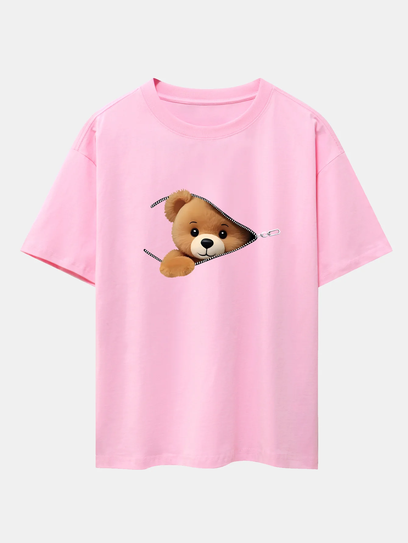 Reißverschluss Bären Druck Drop Shoulder Oversize T-Shirt - Image 12