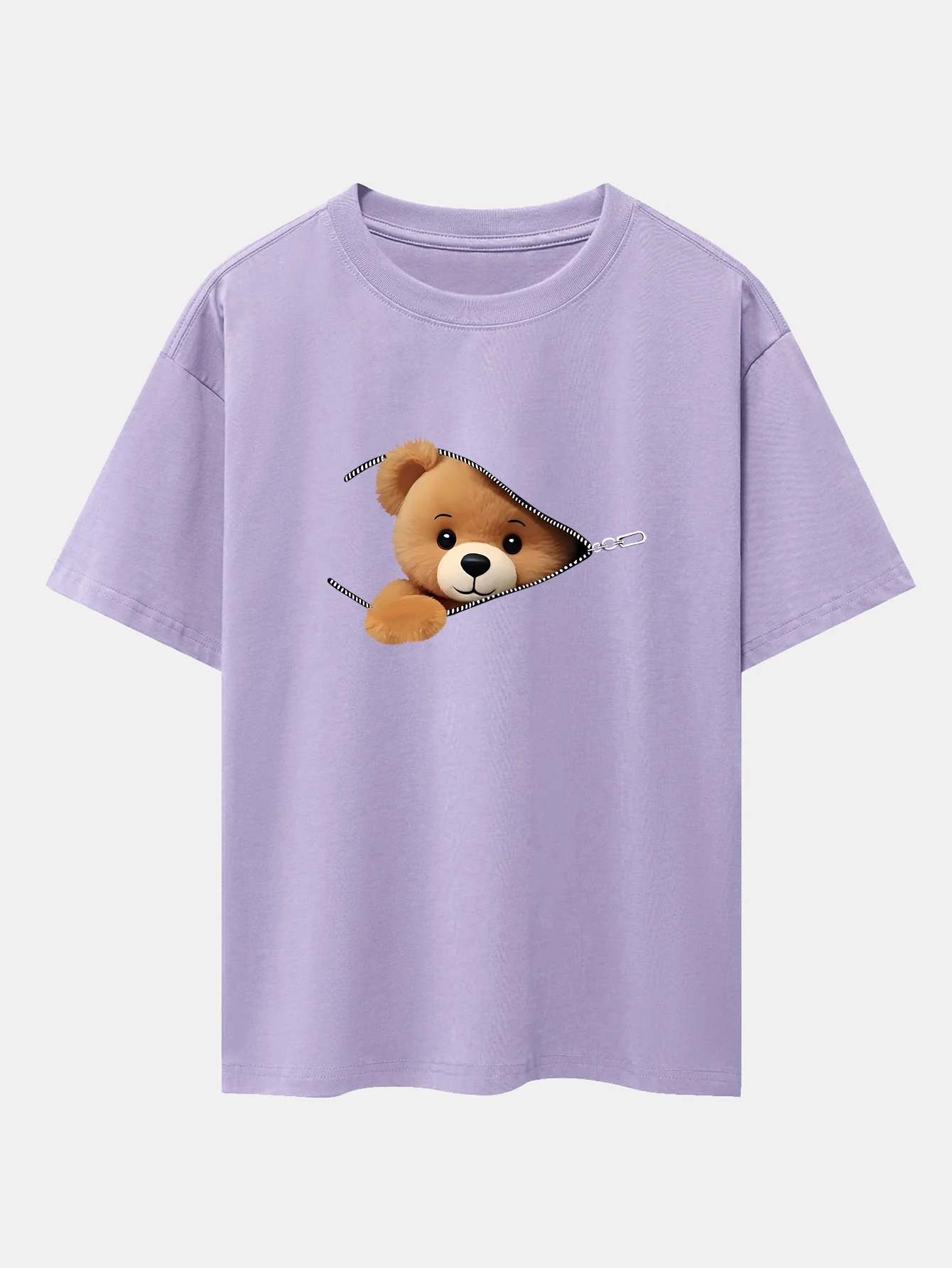 Reißverschluss Bären Druck Drop Shoulder Oversize T-Shirt - Image 13