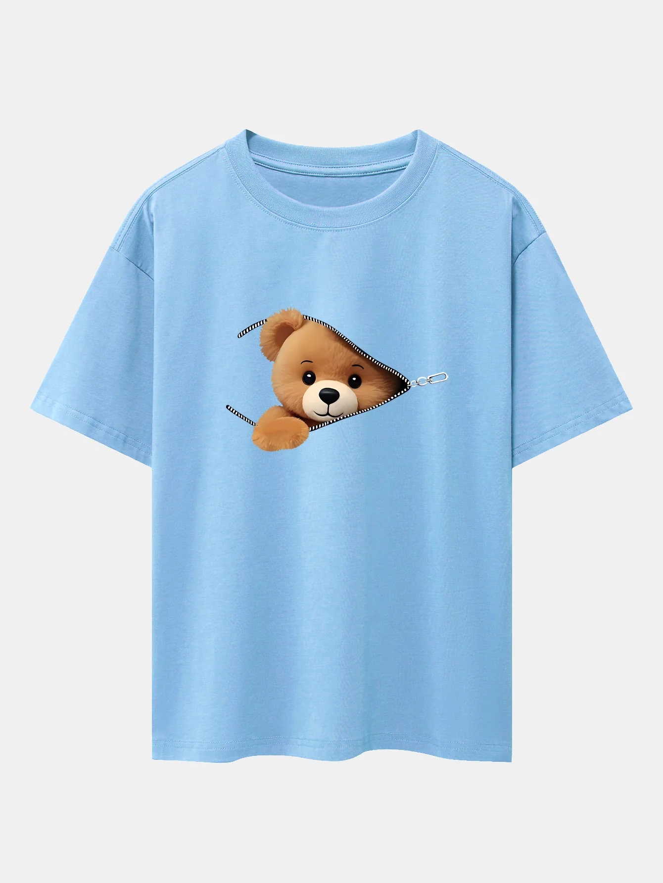 Reißverschluss Bären Druck Drop Shoulder Oversize T-Shirt - Image 14