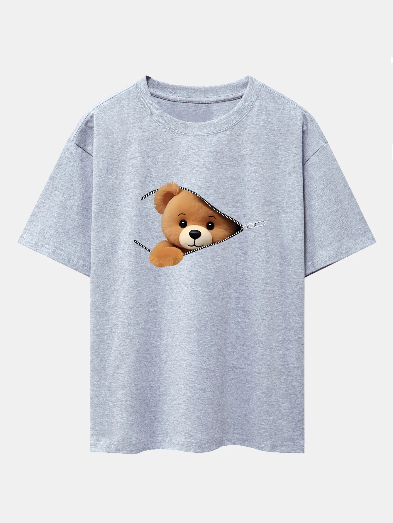 Reißverschluss Bären Druck Drop Shoulder Oversize T-Shirt - Image 15