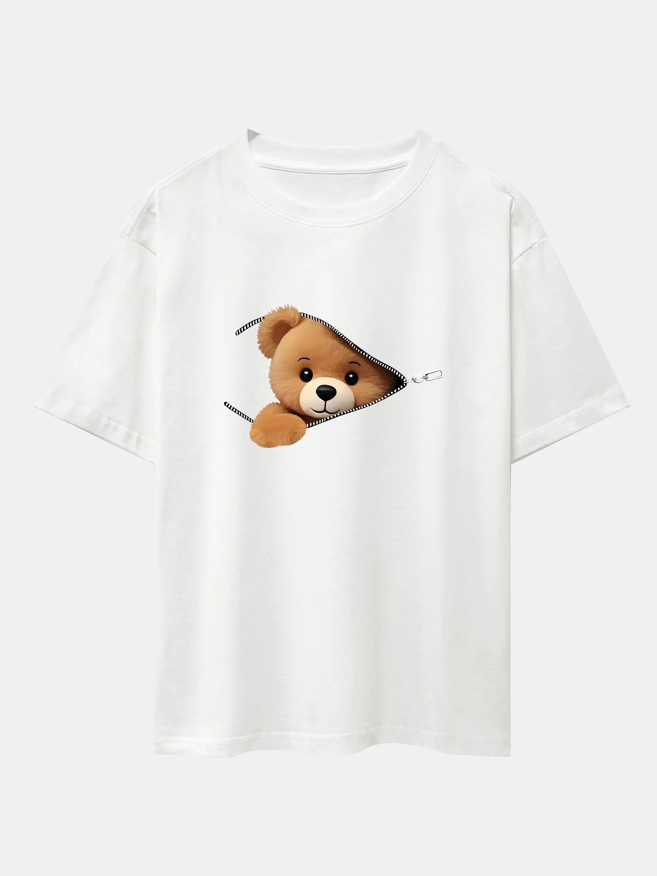 Reißverschluss Bären Druck Drop Shoulder Oversize T-Shirt - Image 3