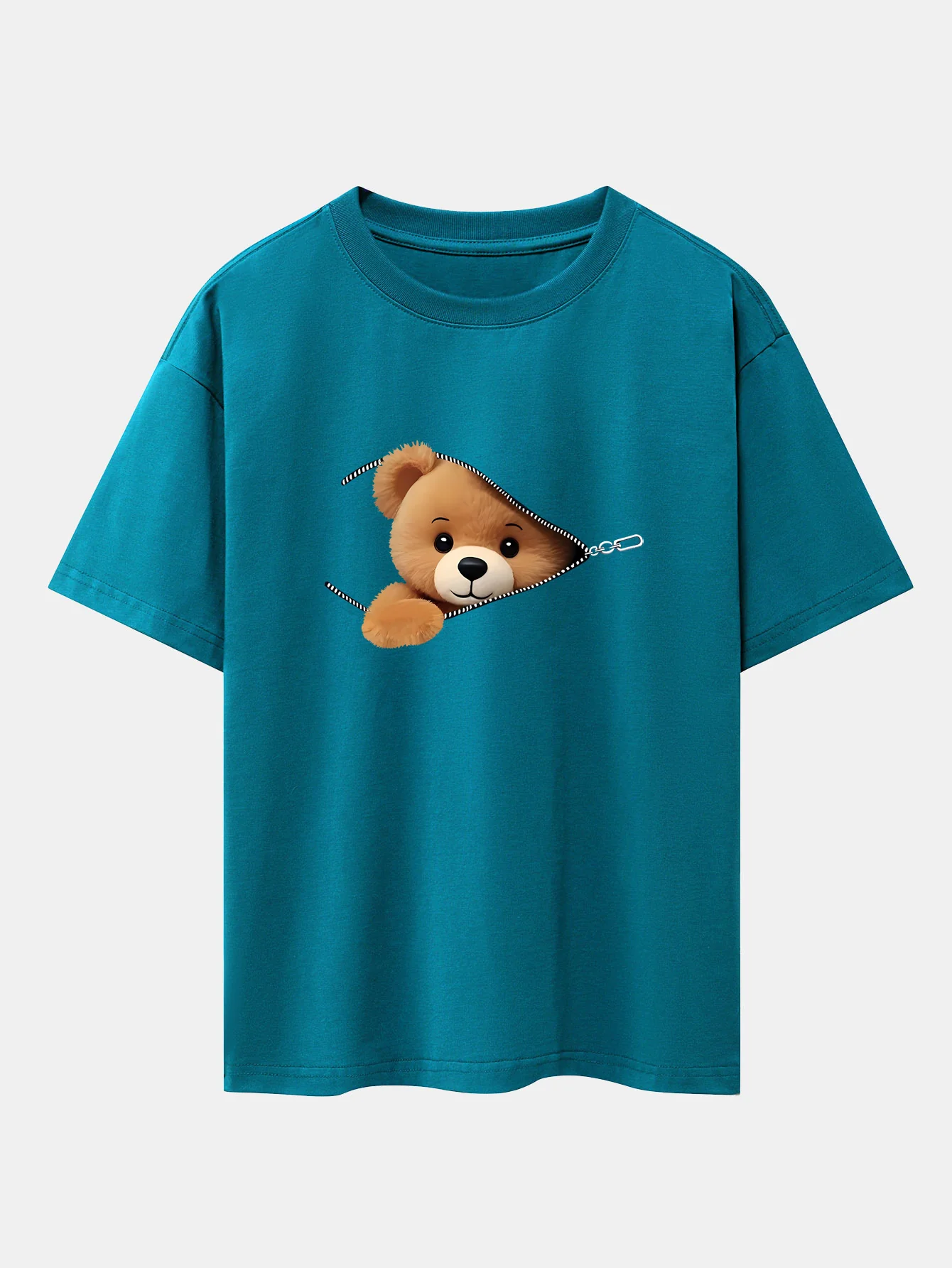 Reißverschluss Bären Druck Drop Shoulder Oversize T-Shirt - Image 4
