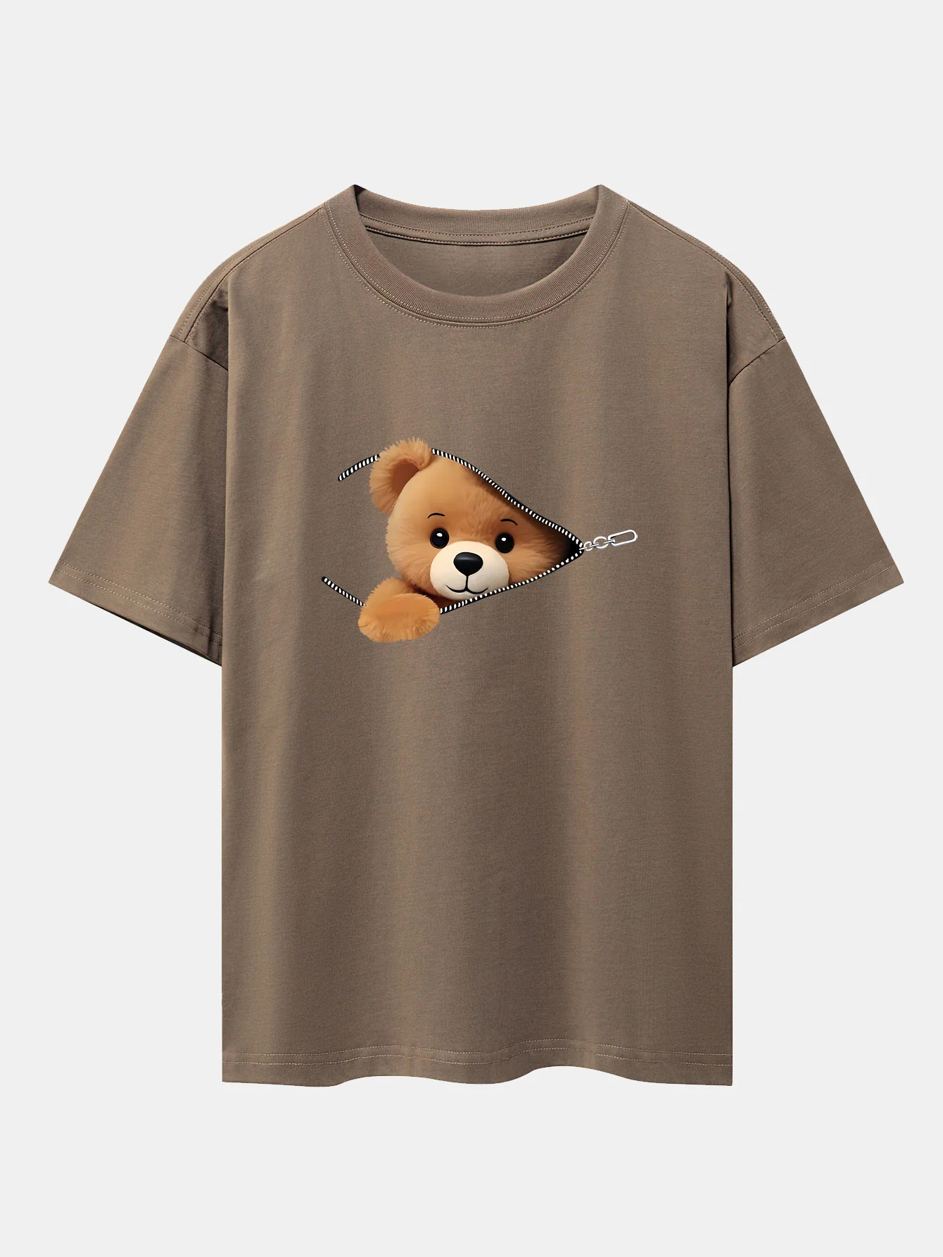 Reißverschluss Bären Druck Drop Shoulder Oversize T-Shirt - Image 5