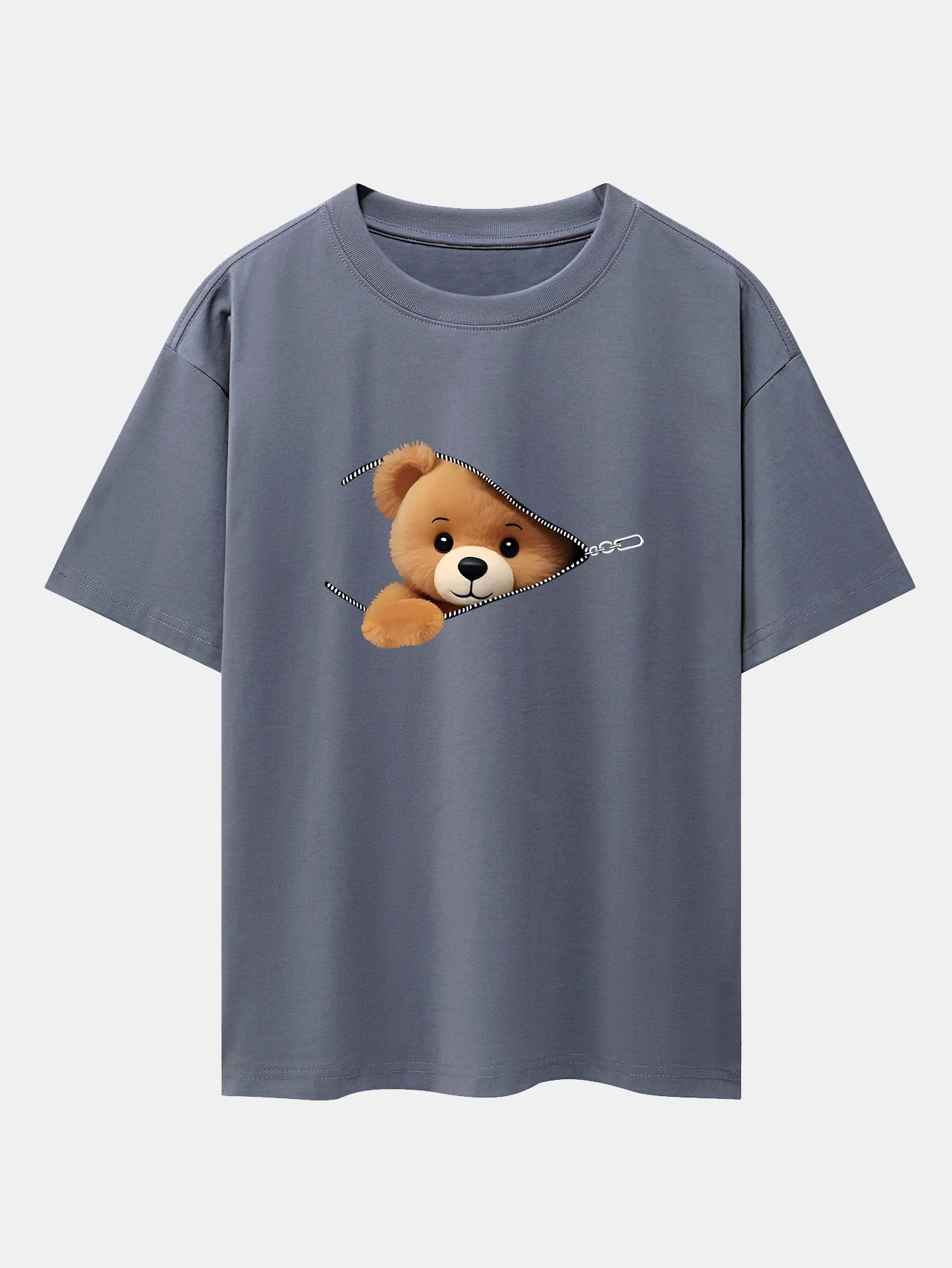 Reißverschluss Bären Druck Drop Shoulder Oversize T-Shirt - Image 6
