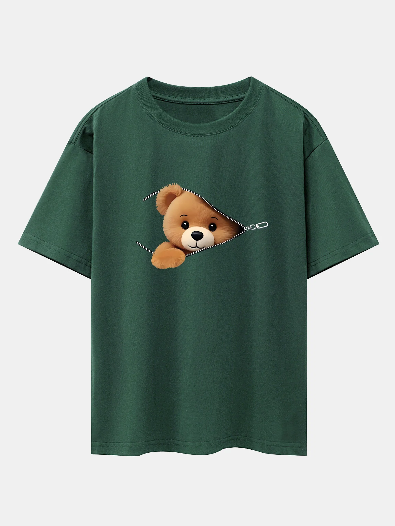 Reißverschluss Bären Druck Drop Shoulder Oversize T-Shirt - Image 7