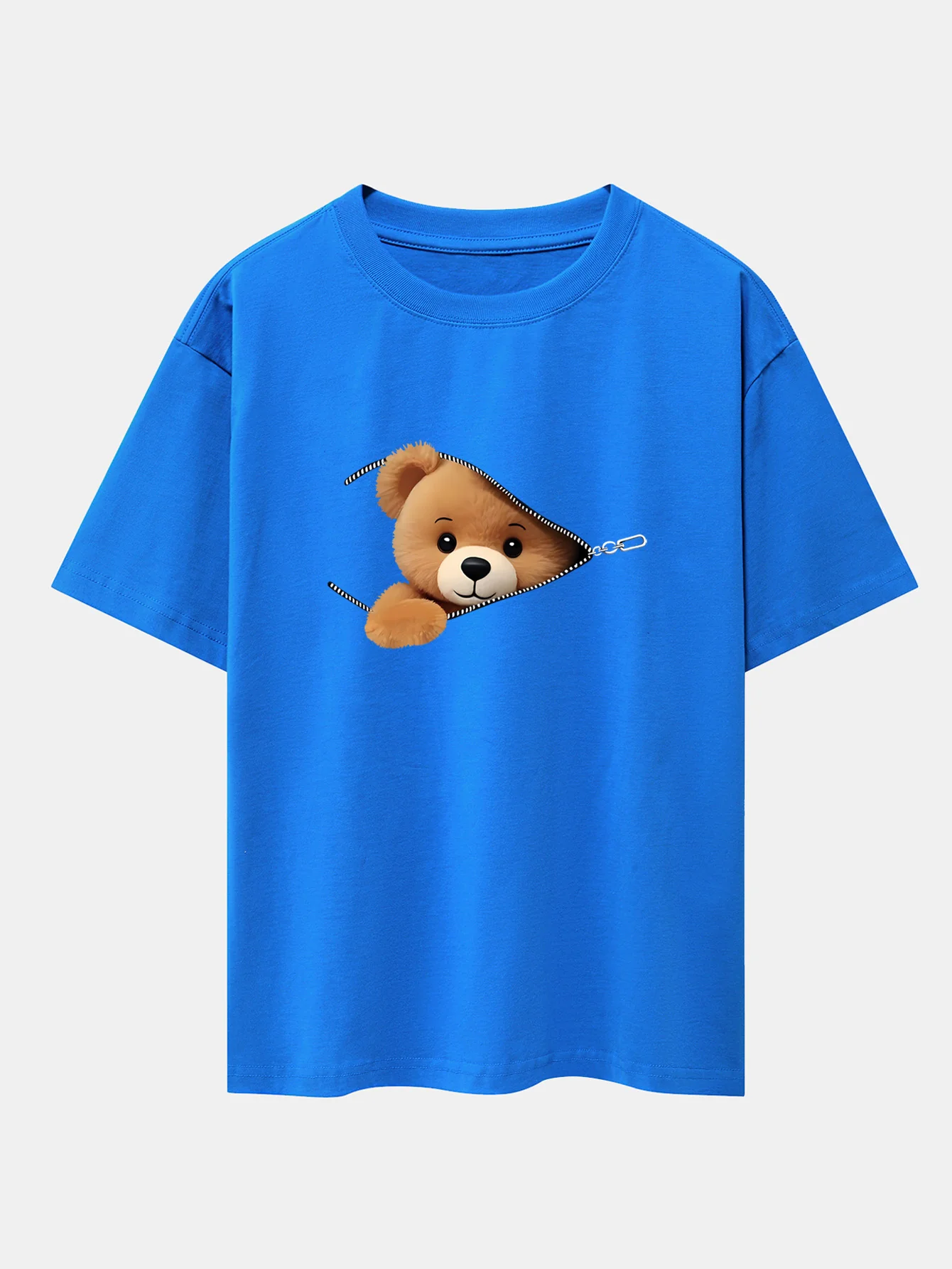 Reißverschluss Bären Druck Drop Shoulder Oversize T-Shirt - Image 8