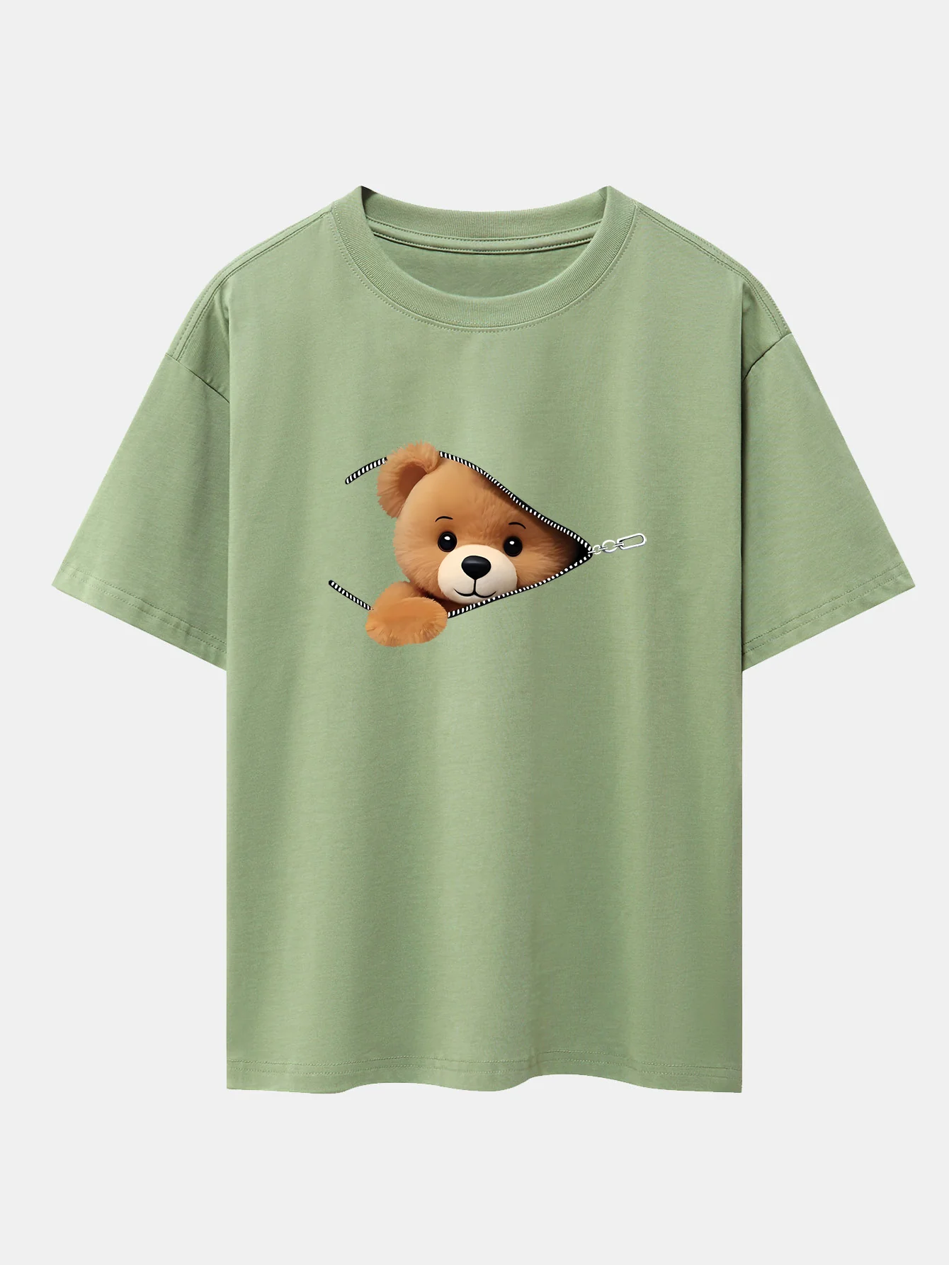 Reißverschluss Bären Druck Drop Shoulder Oversize T-Shirt - Image 9