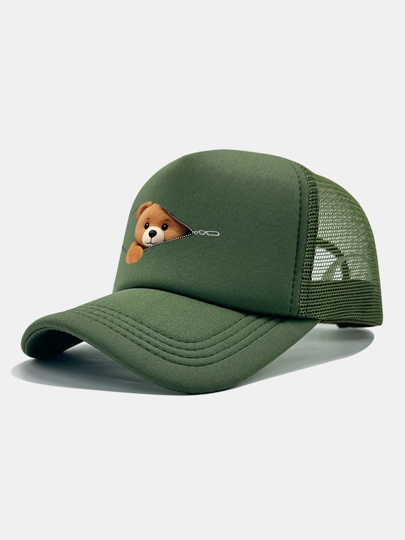 Zipper Bear Print Mesh Baseball Cap - Image 10