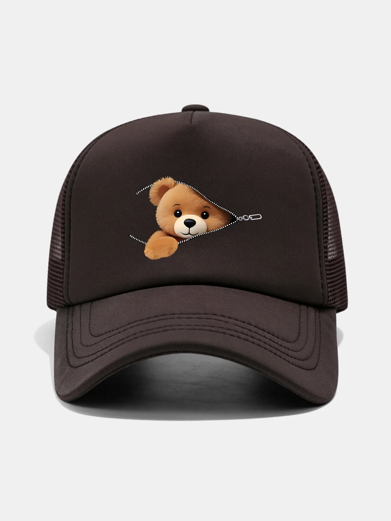 Zipper Bear Print Mesh Baseball Cap - Image 11