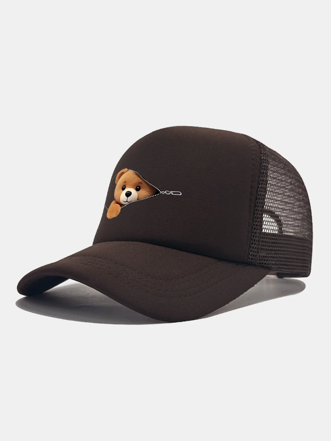 Zipper Bear Print Mesh Baseball Cap - Image 12