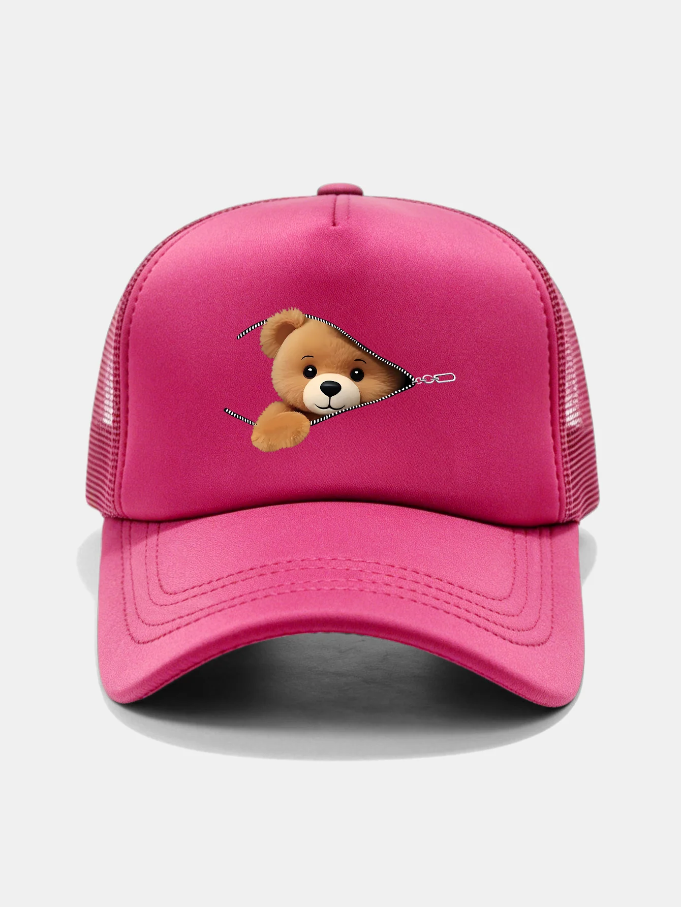 Zipper Bear Print Mesh Baseball Cap - Image 13