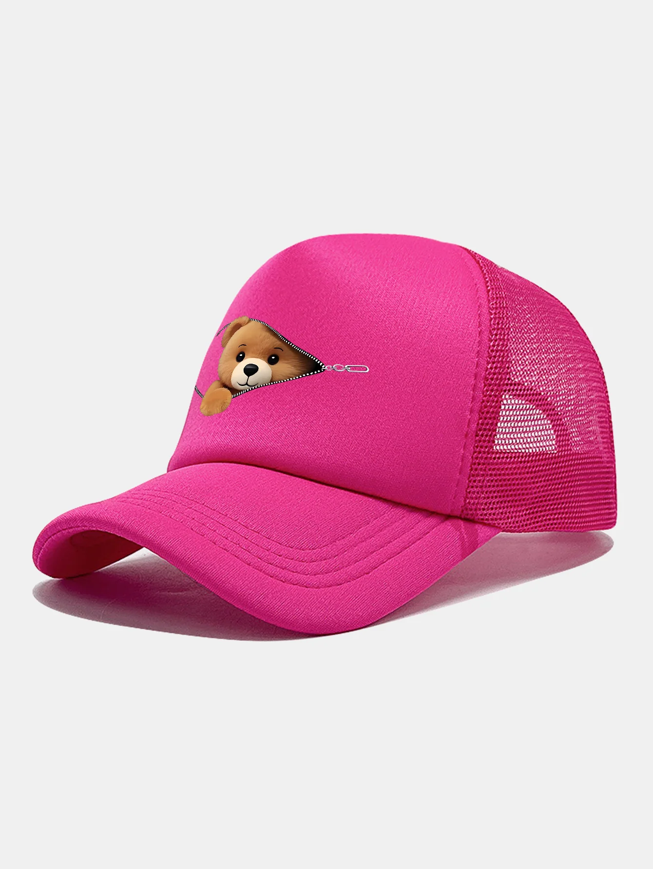 Zipper Bear Print Mesh Baseball Cap - Image 14