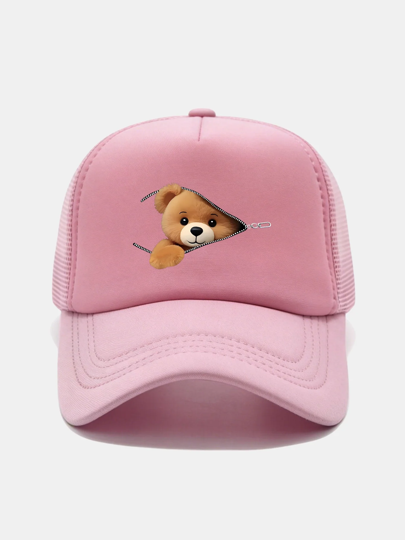 Zipper Bear Print Mesh Baseball Cap - Image 15