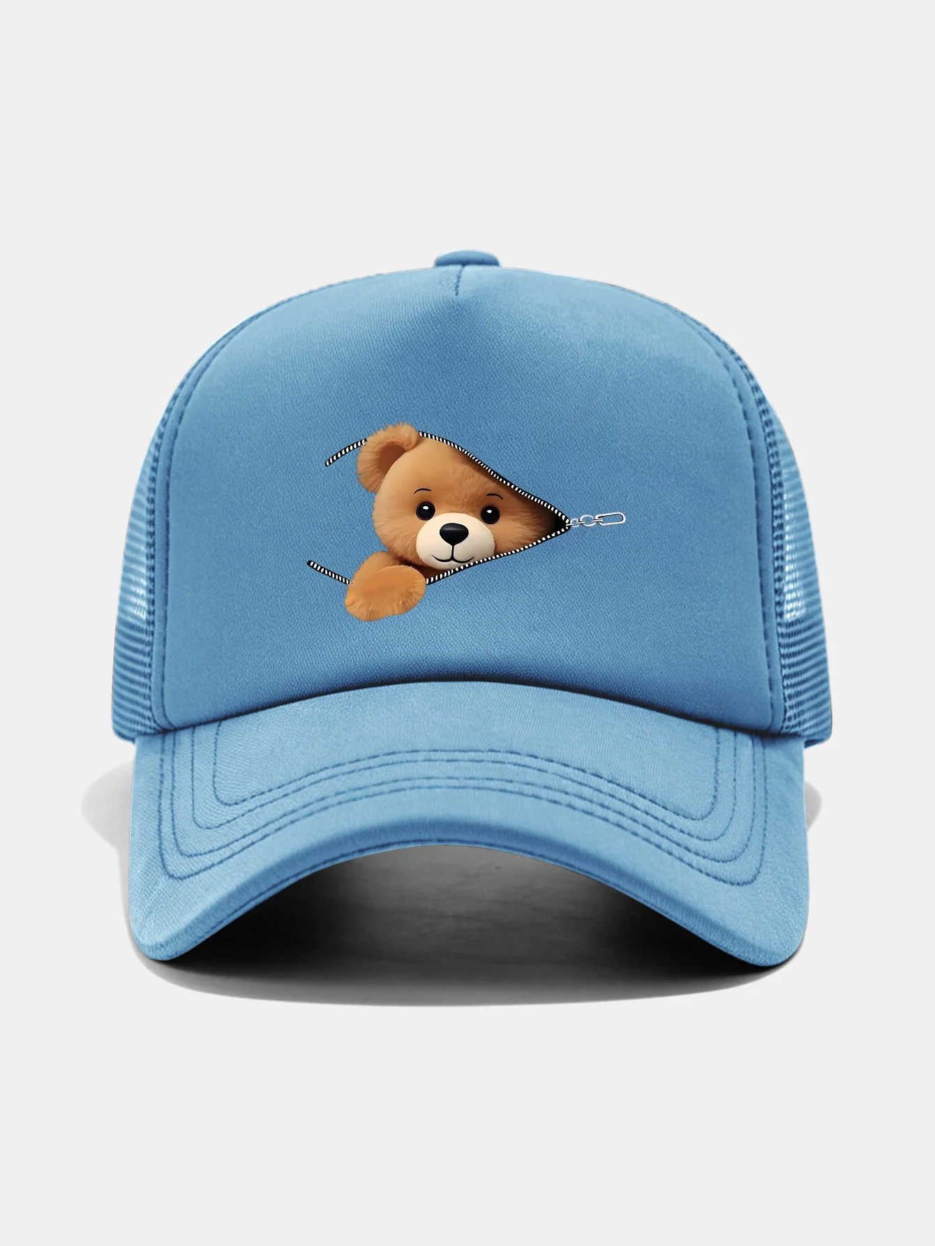 Zipper Bear Print Mesh Baseball Cap - Image 17