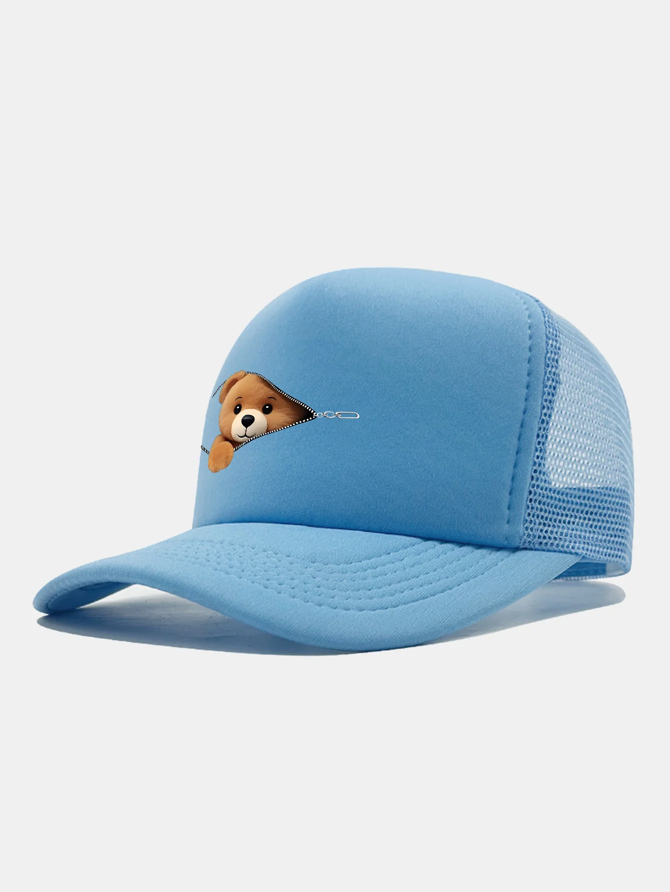 Zipper Bear Print Mesh Baseball Cap - Image 18