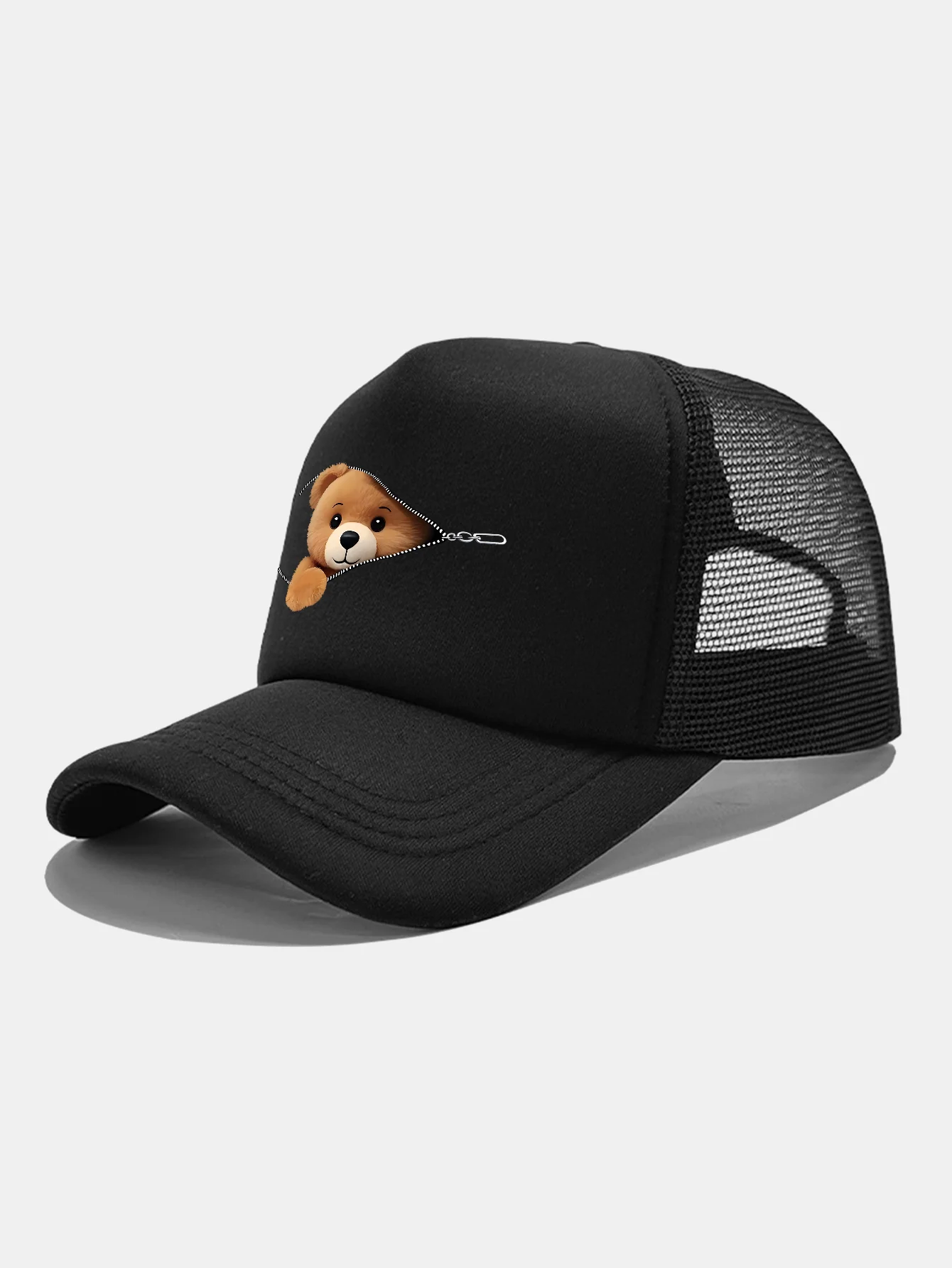 Zipper Bear Print Mesh Baseball Cap - Image 2