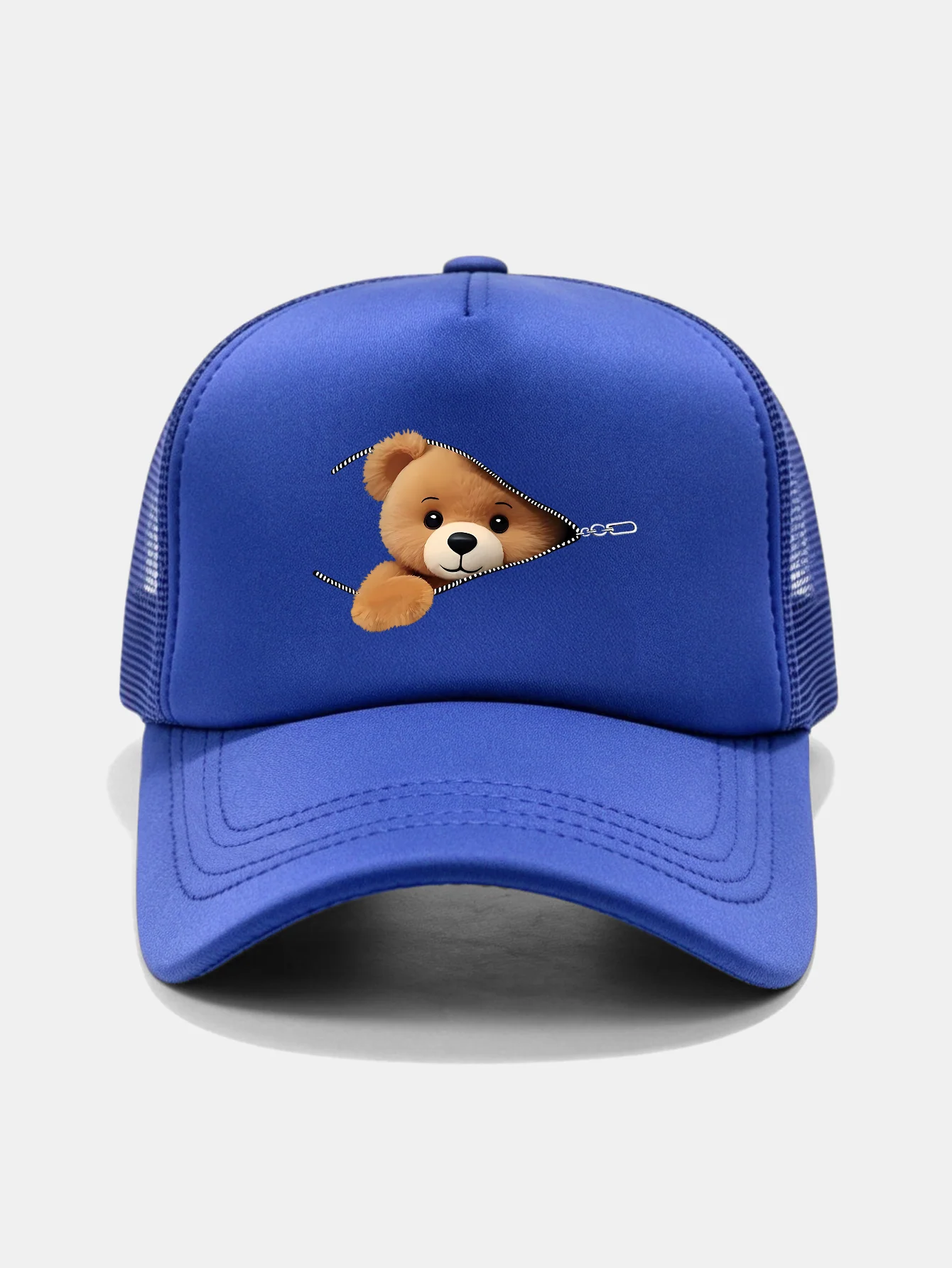 Zipper Bear Print Mesh Baseball Cap - Image 3