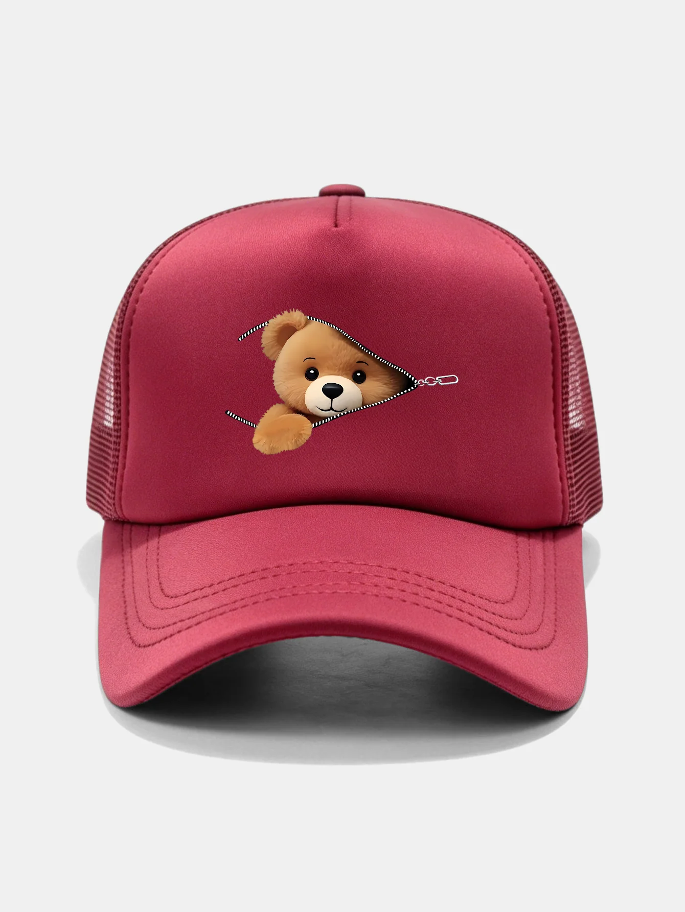 Zipper Bear Print Mesh Baseball Cap - Image 7