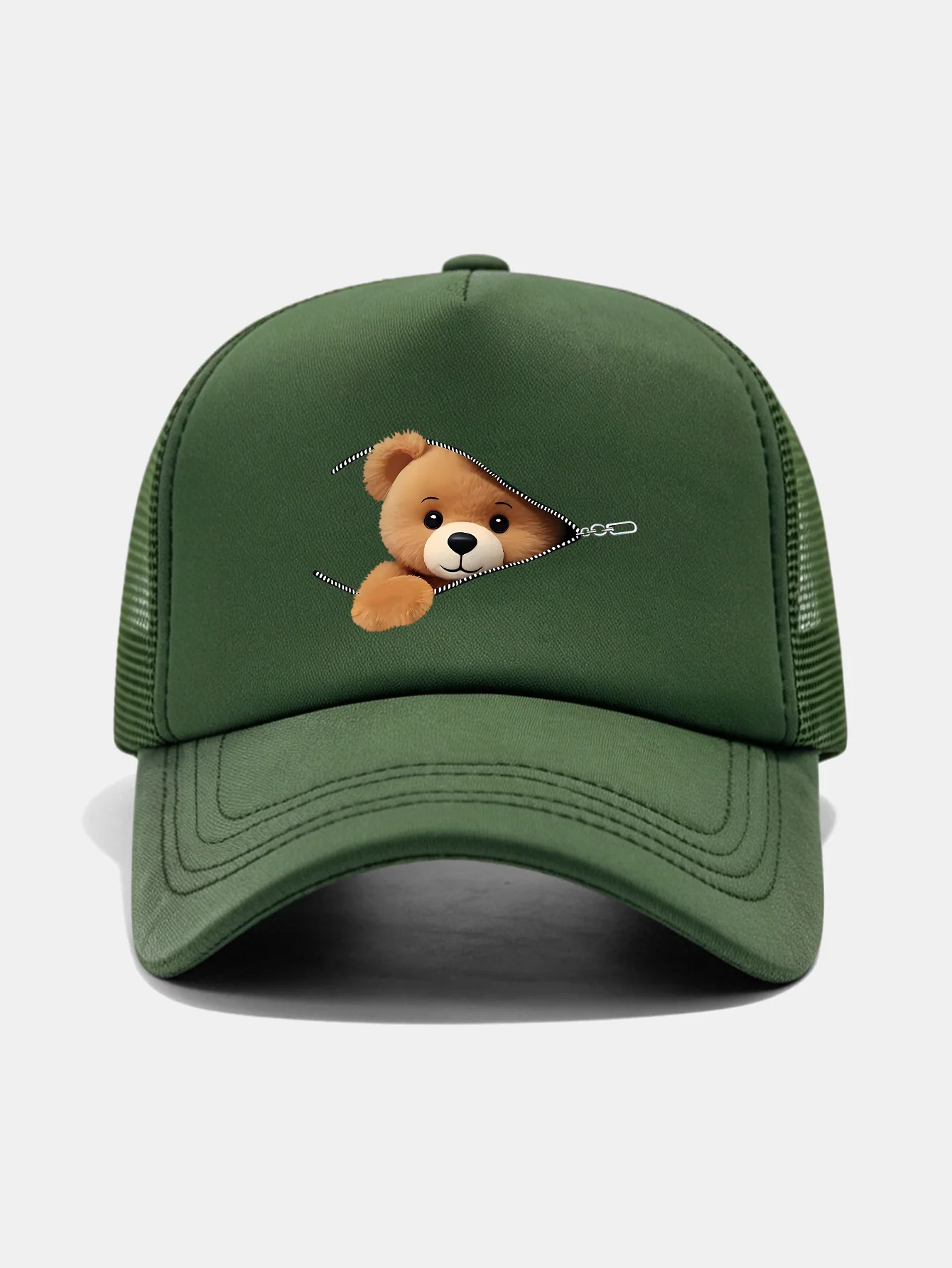 Zipper Bear Print Mesh Baseball Cap - Image 9